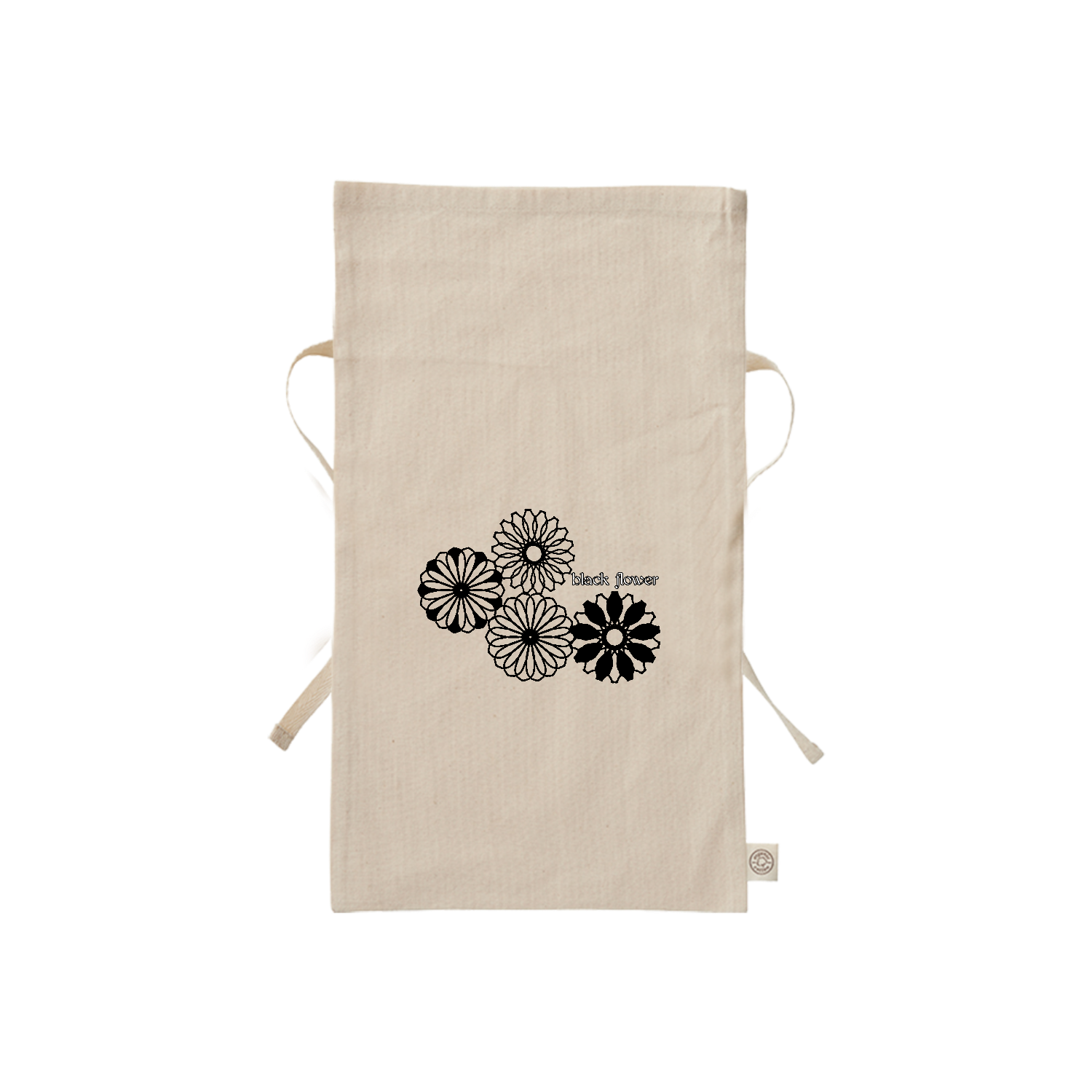 ブラックフラワー オーガニックコットンラッピング巾着（S）