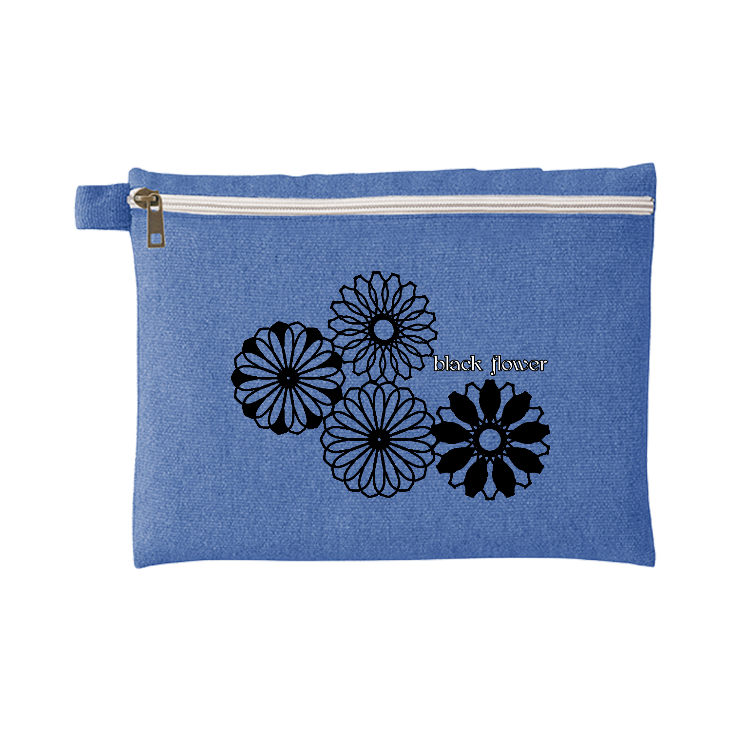 ブラックフラワー シャンブリックキャンバスフラットポーチ（L）