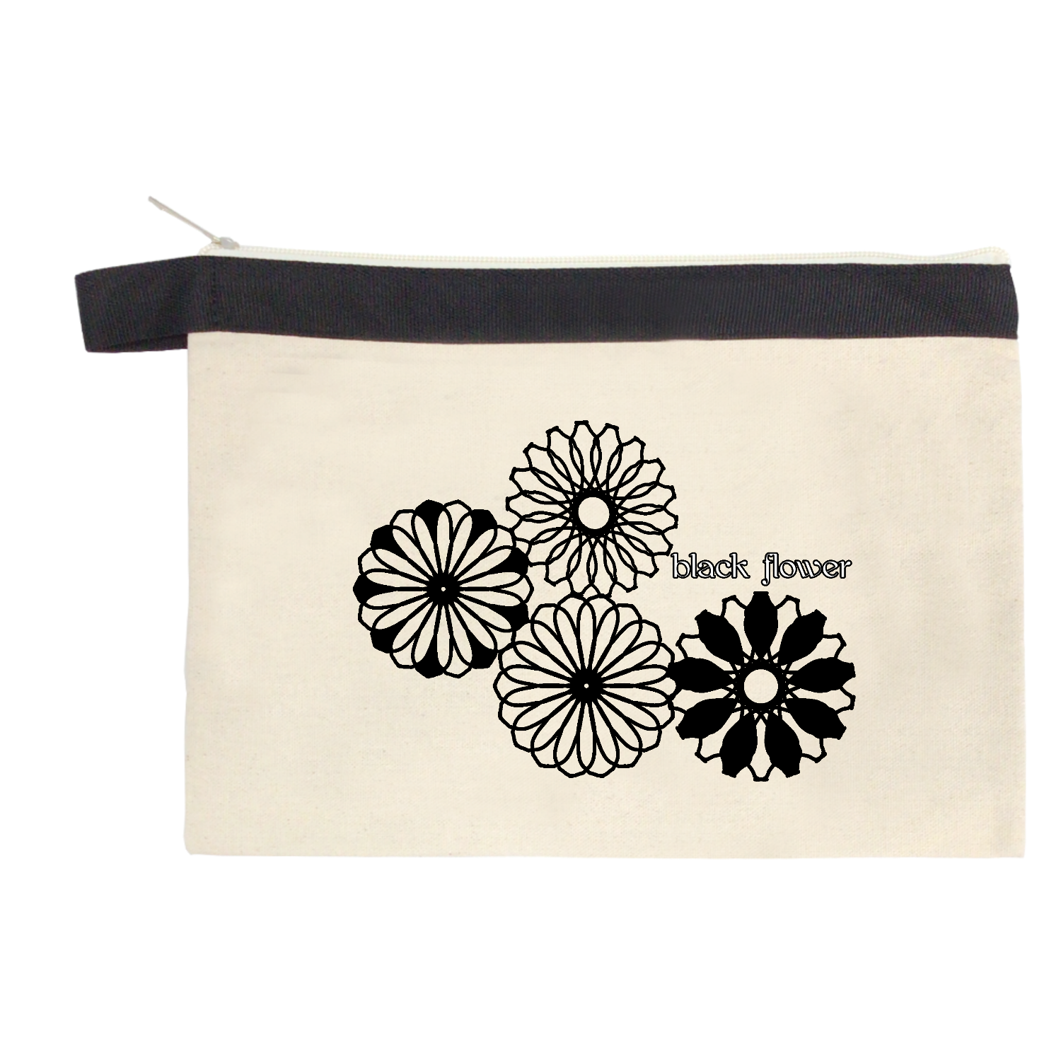 ブラックフラワー キャンバスベルトストラップポーチ（M）