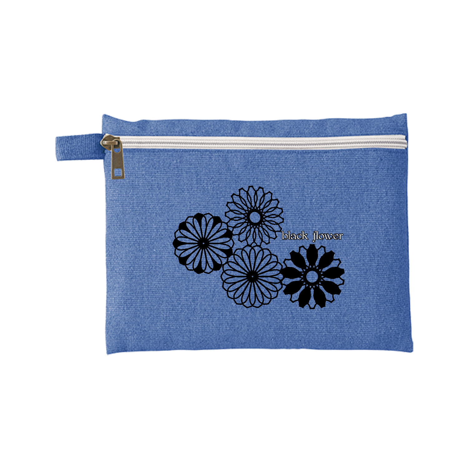 ブラックフラワー シャンブリックキャンバスフラットポーチ（M）