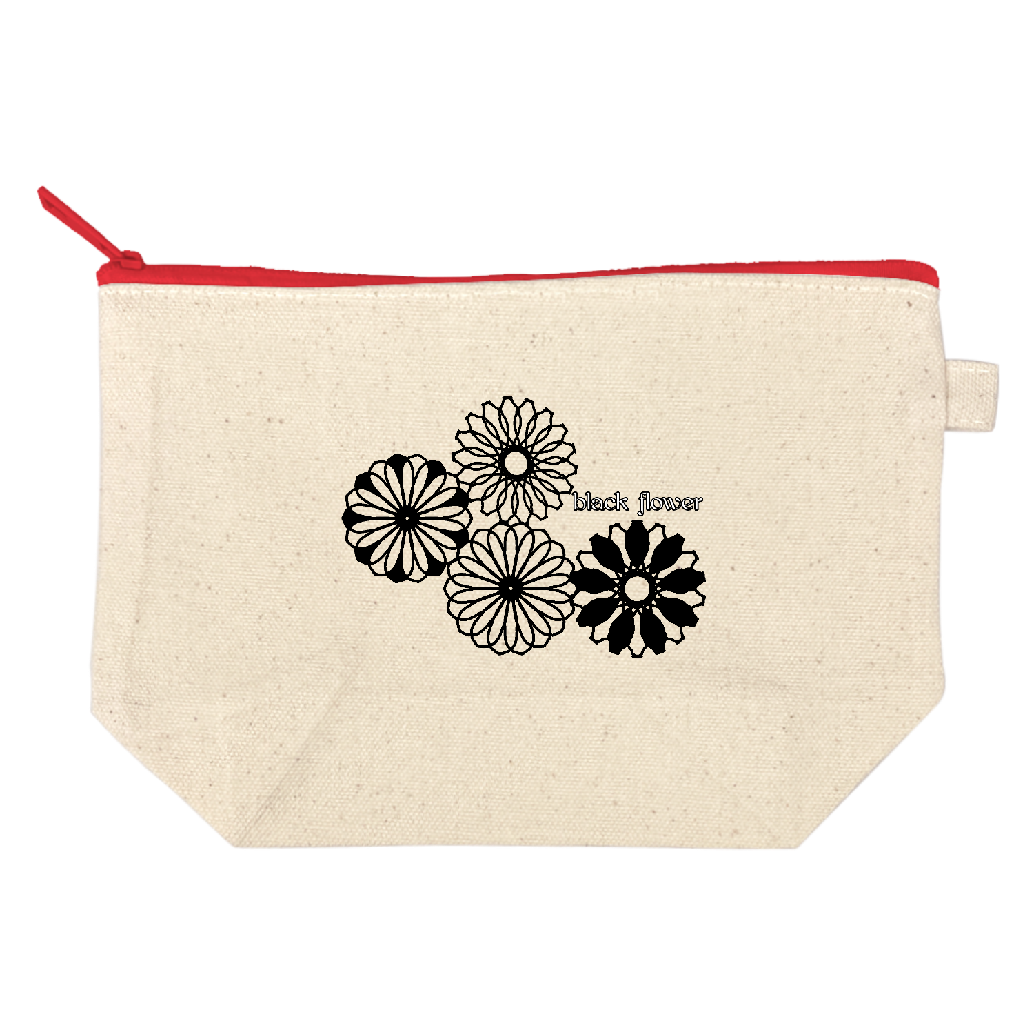 ブラックフラワー カラーファスナーキャンバスデイリーポーチ