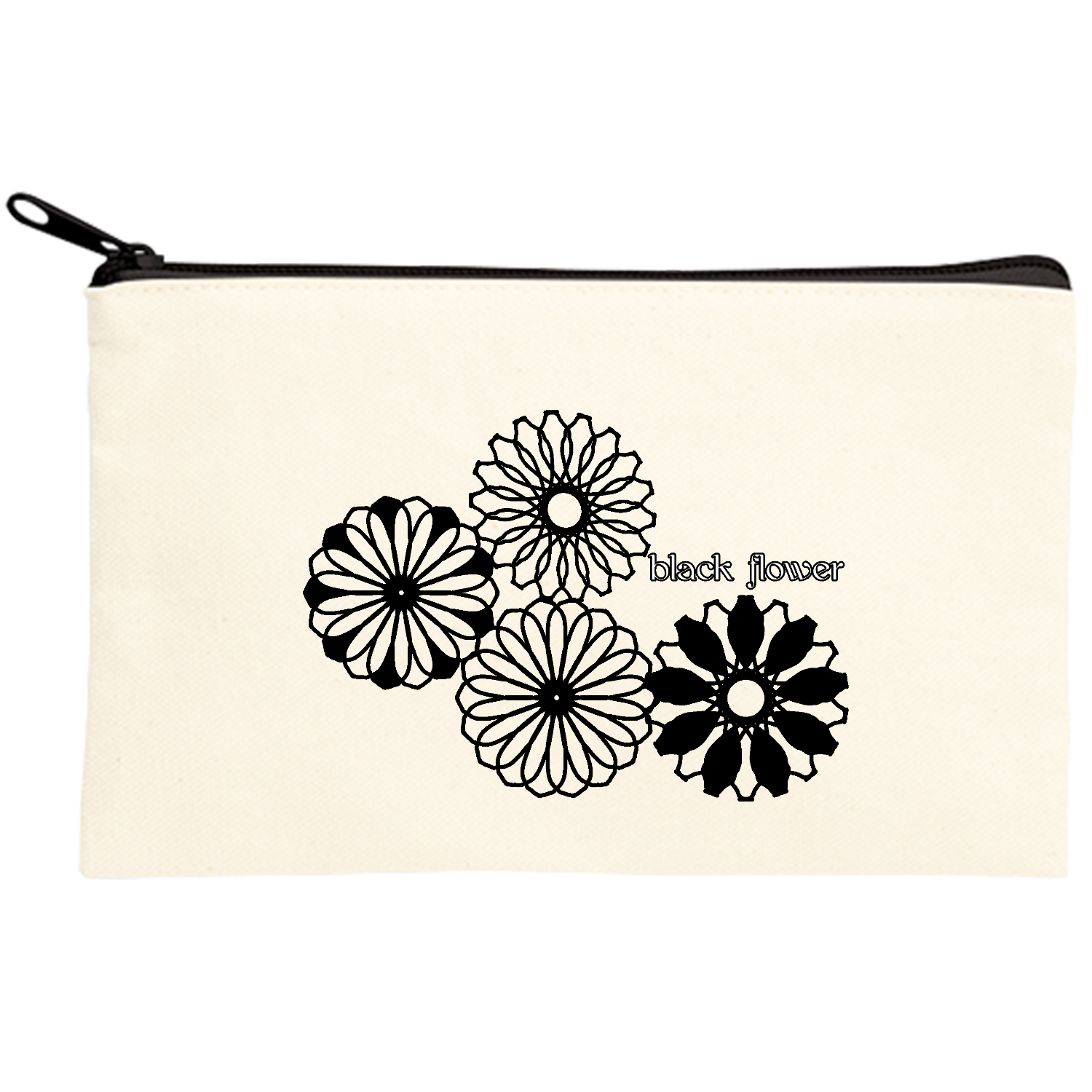 ブラックフラワー ラメプリ！　キャンバスフラットポーチ（S）