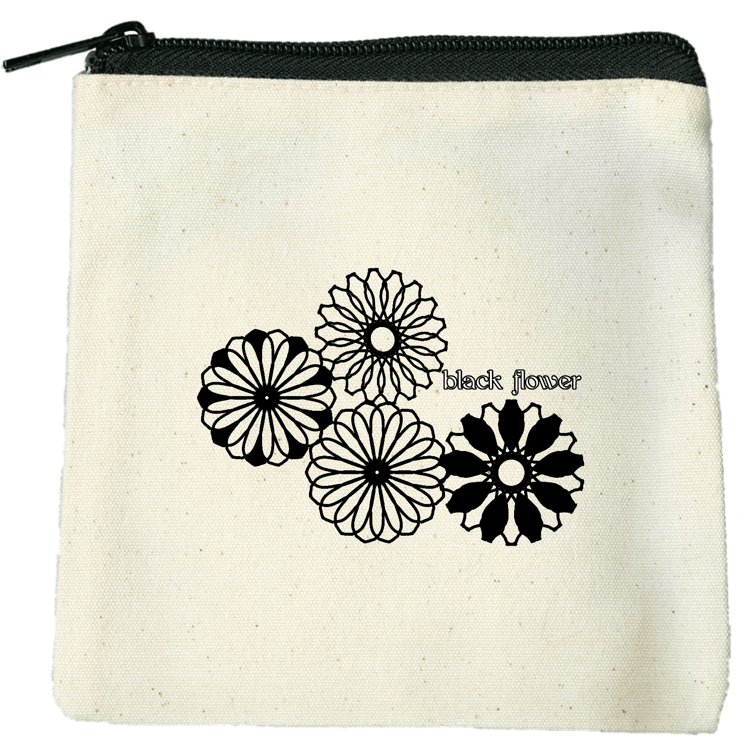 ブラックフラワー キャンバスポーチ（SS）【白プリント有】