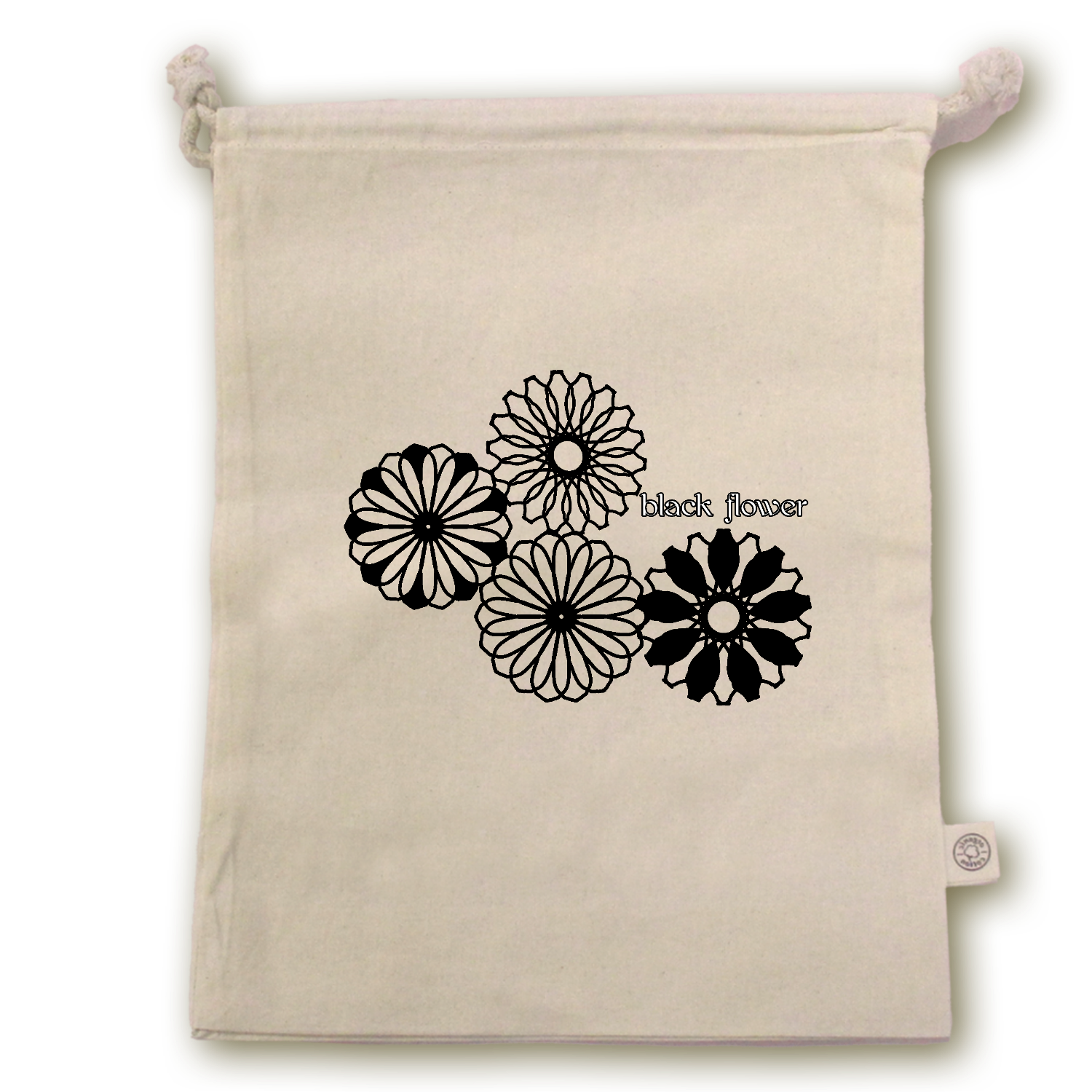 ブラックフラワー オーガニックコットンガゼット巾着（L）