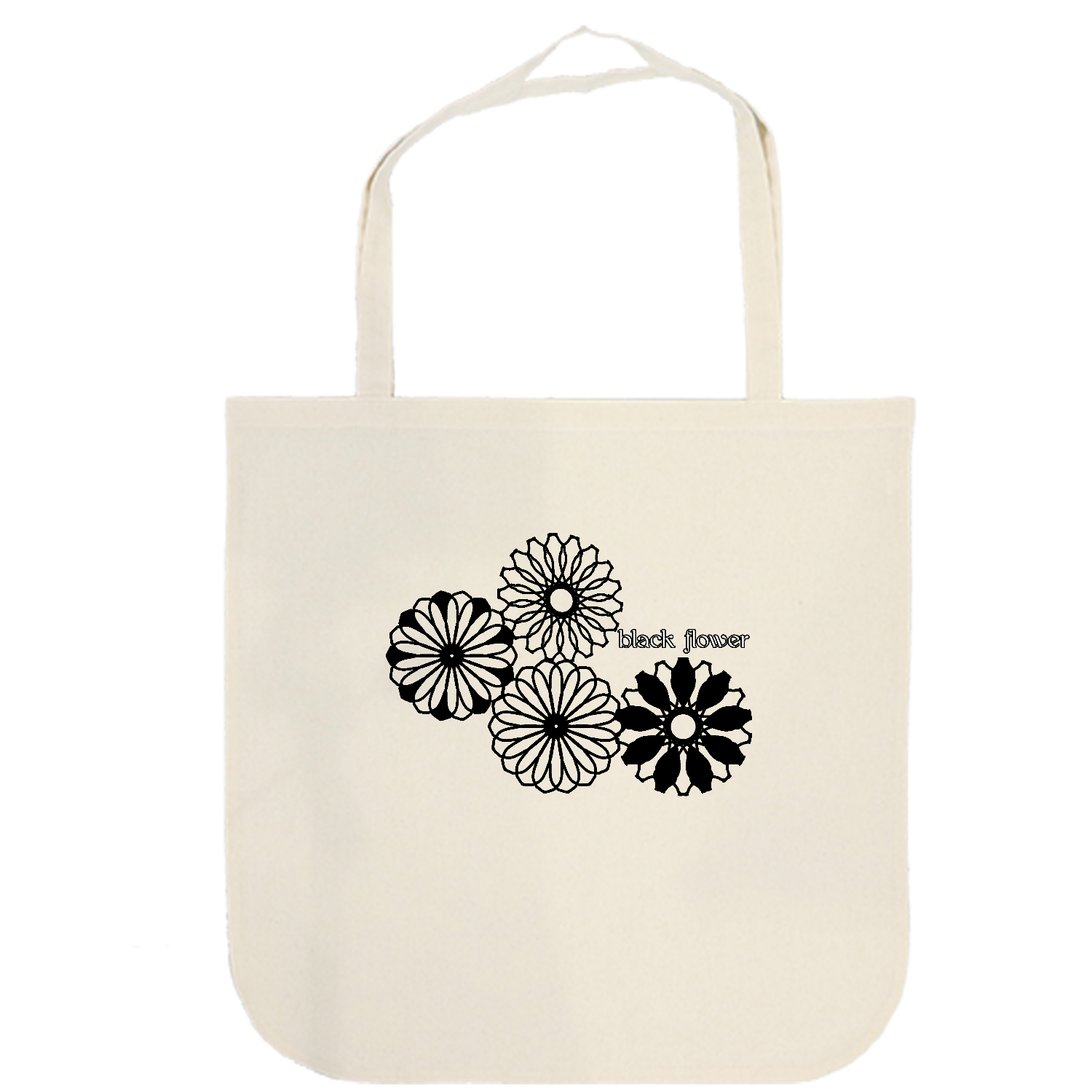 ブラックフラワー 厚手コットンラウンドボトムバッグ(L)