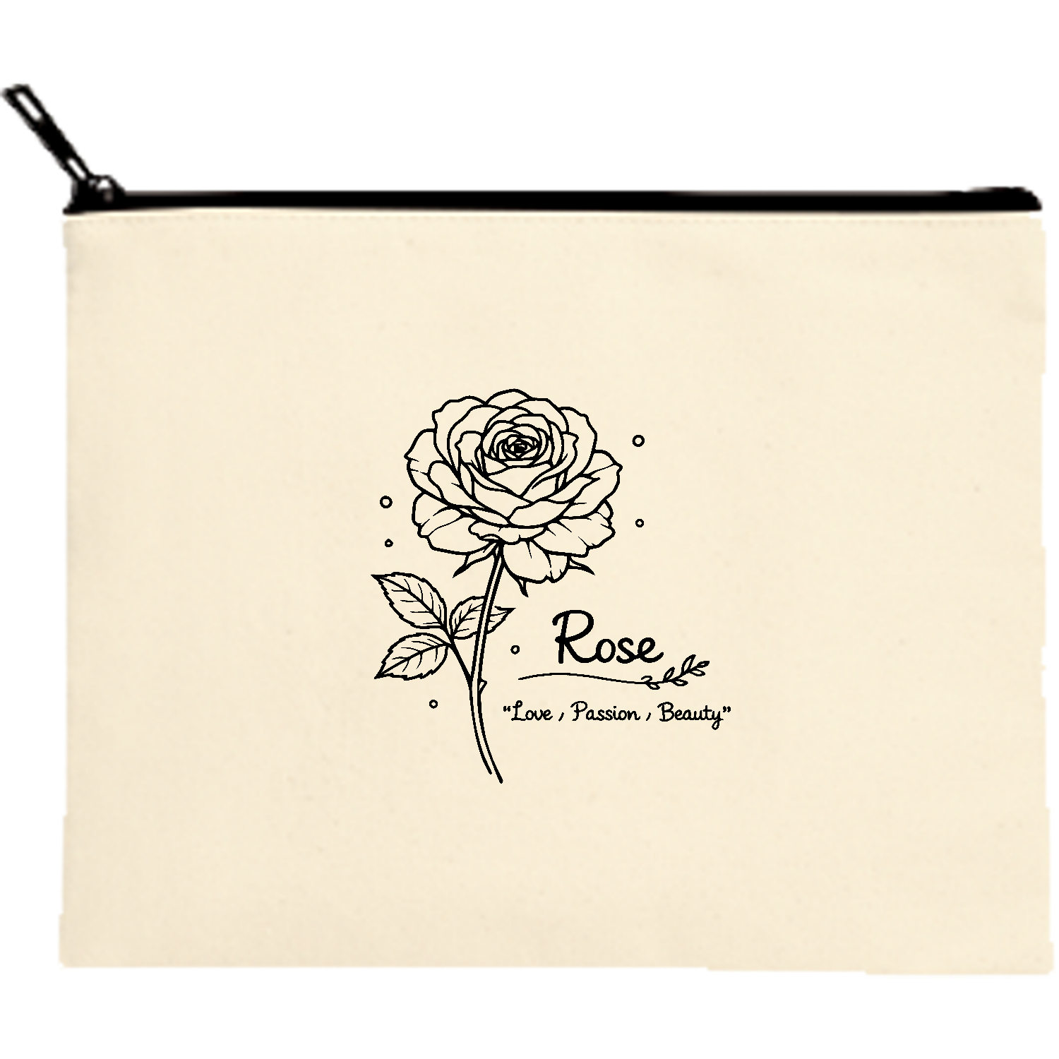 薔薇・Rose【花言葉・愛・情熱・美】 キャンバスポーチ（M）【白プリント有】