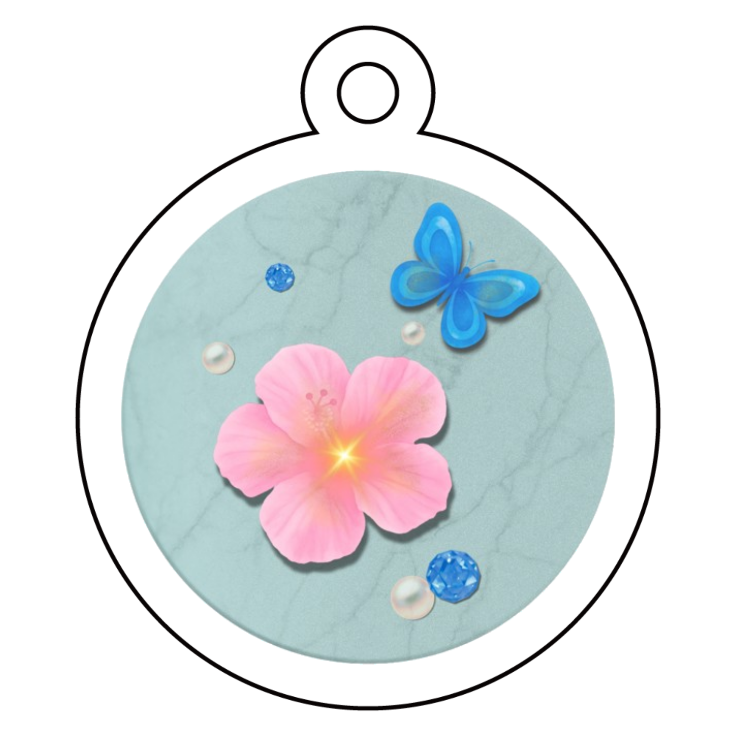 ハイビスカスとちょうちょ_Belle アクリルキーホルダー　丸型 (4cm)