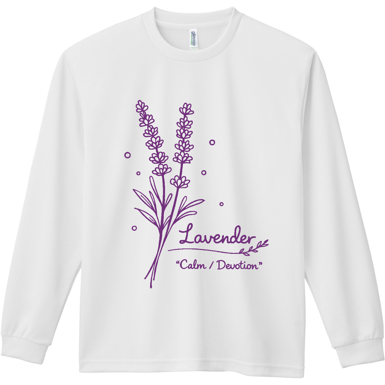 ラベンダー・Lavender【花言葉・穏やか・献身】 文字パープル 長袖T