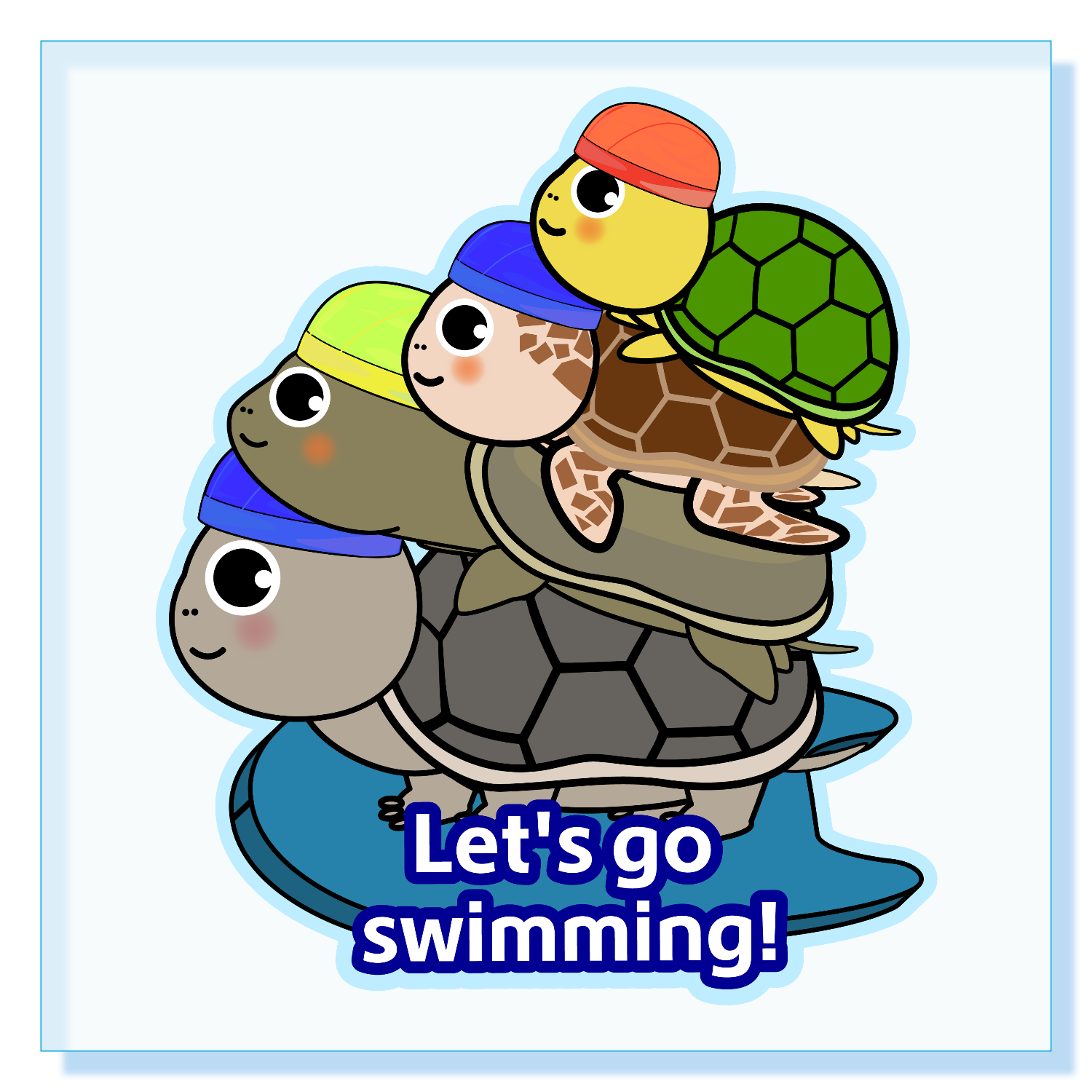 みんなでスイミング亀 アクリルブロック (100 x 100mm)