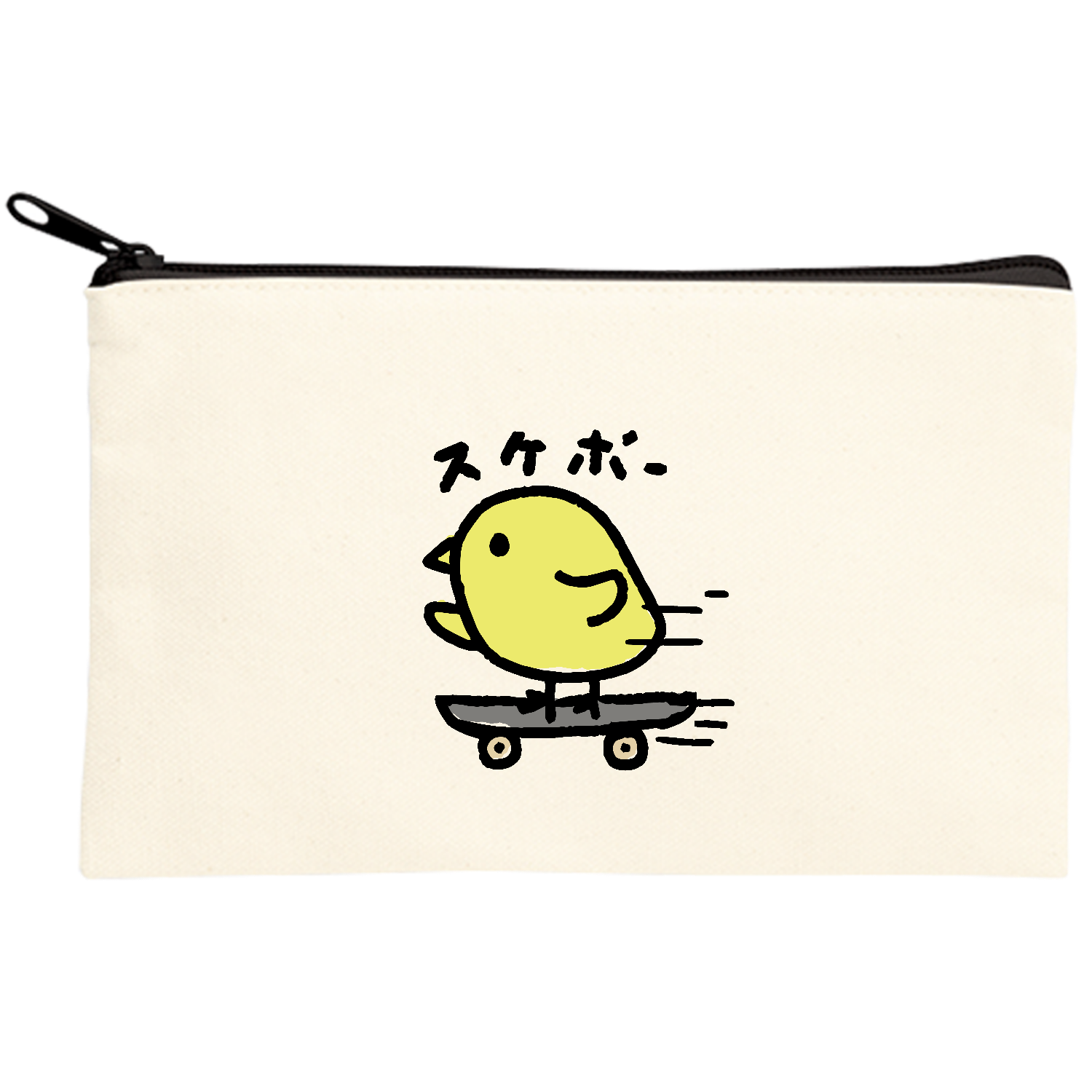 スケボーひよこちゃんキャンバスポーチ(S)【白プリント有】の商品購入