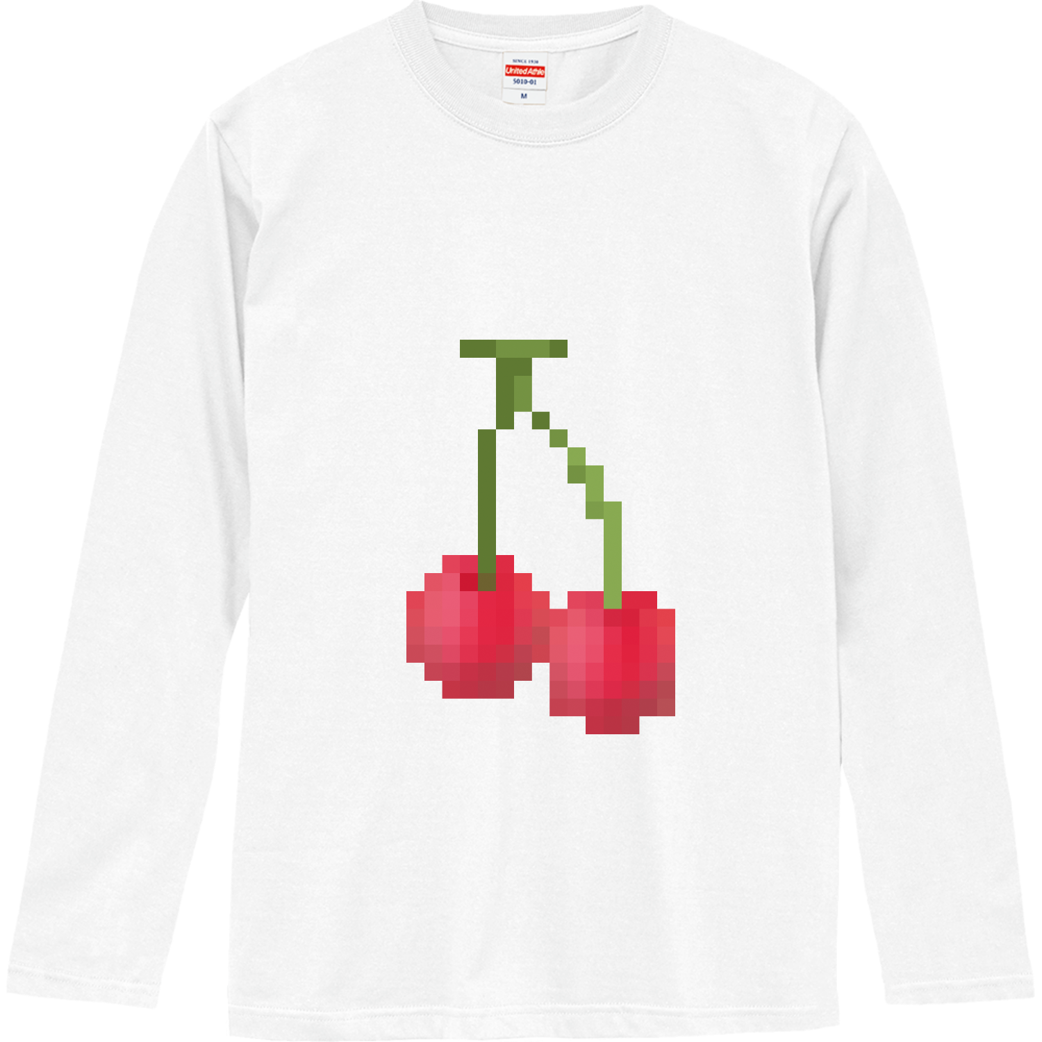 チェリーのピクセルアートイラスト ロングスリーブTシャツ