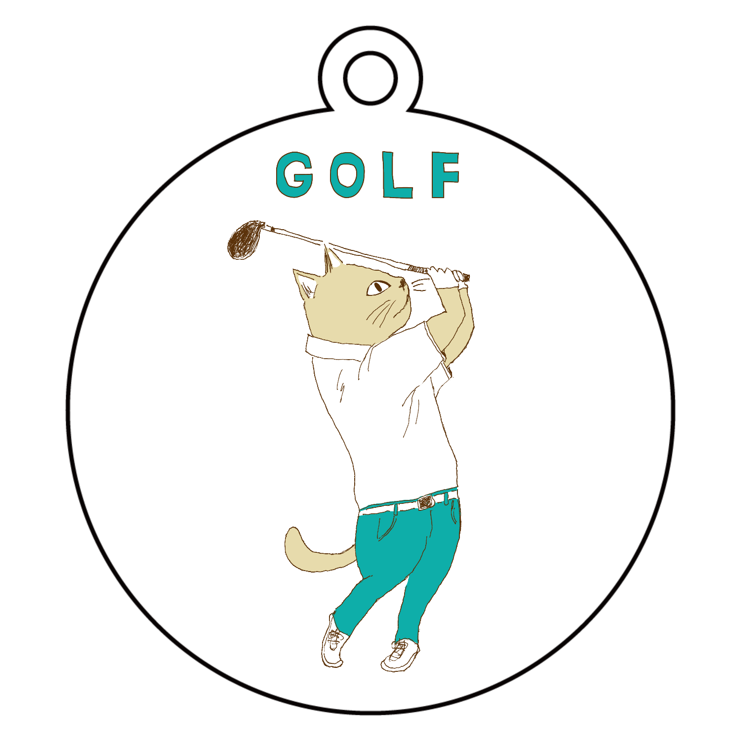 ネコデザイン「GOLF」アクリルキーホルダー　丸型 (6cm)1