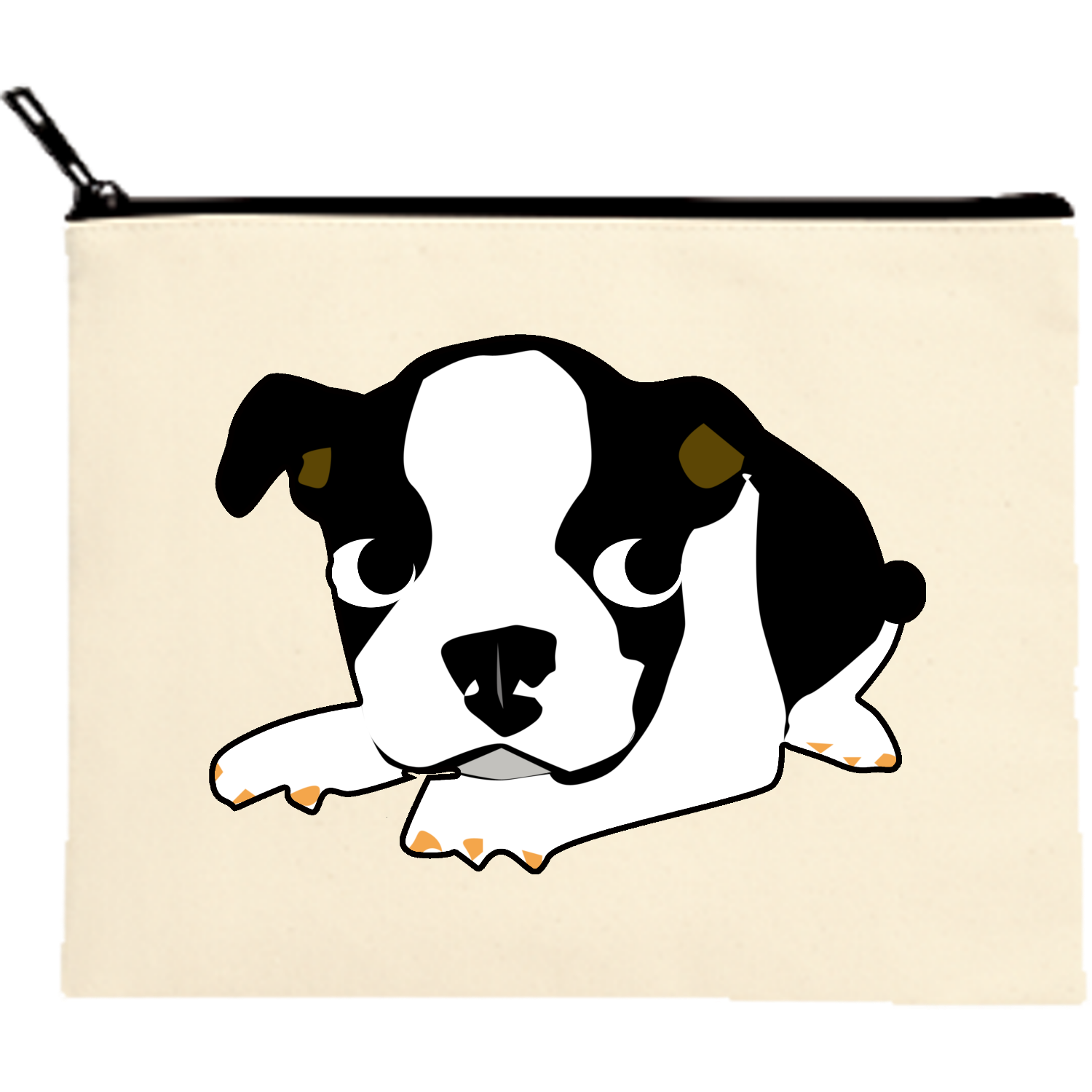 手書きのフレンチブルドッグの絵キャンバスポーチ（M）【白プリント有