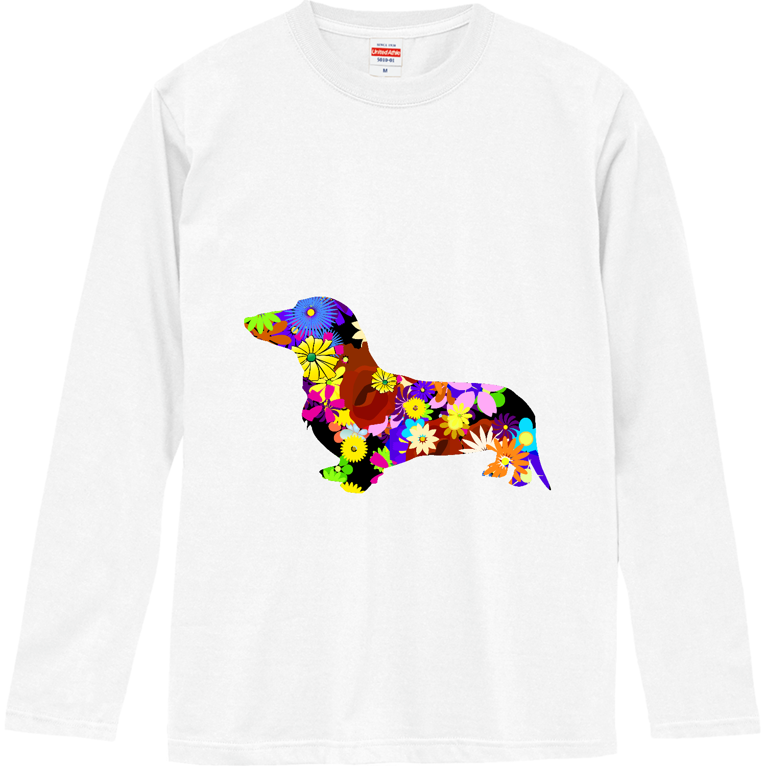 花柄ダックスフンドマーク ロングスリーブTシャツ