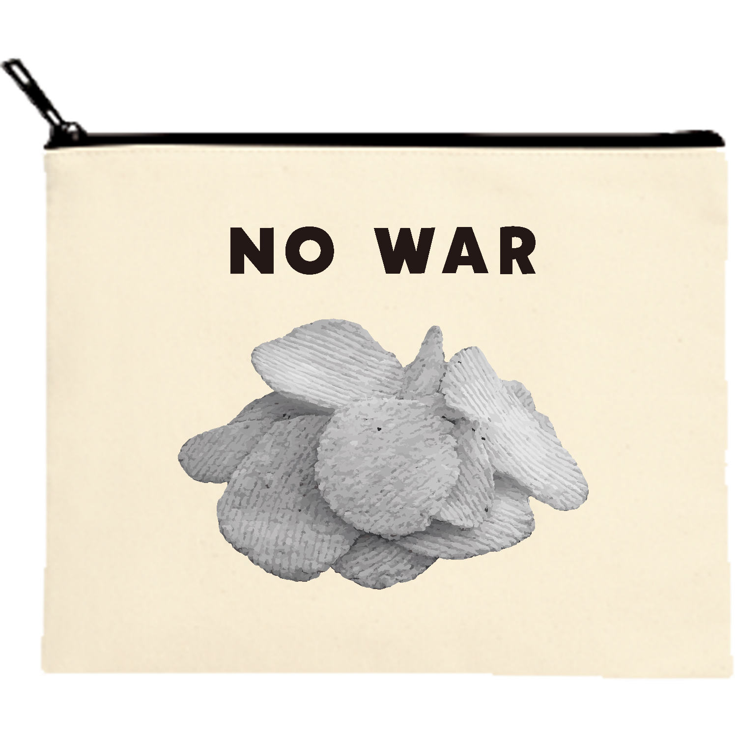 【背面】NO WAR・白黒ポテチ【ポテトチップス・白黒パッケージ】 キャンバスポーチ（M）【白プリント有】