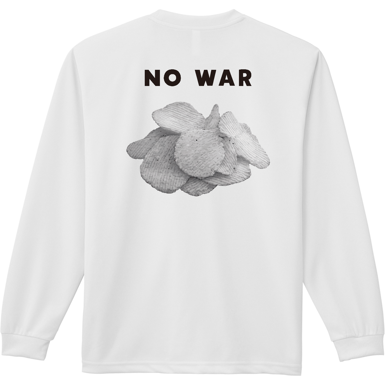【背面】NO WAR・白黒ポテチ【ポテトチップス・白黒パッケージ】 ドライ長袖Ｔシャツ