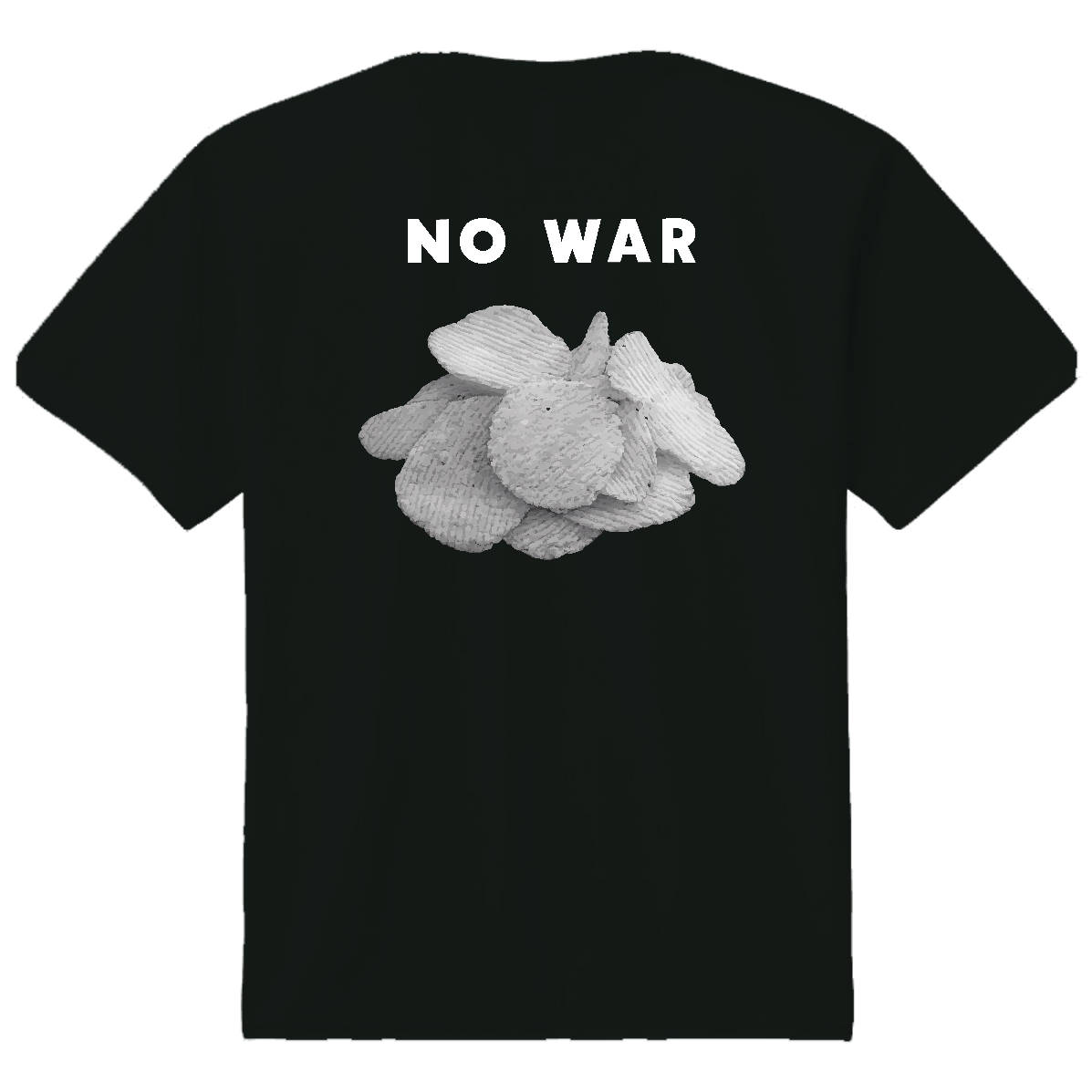 【背面】NO WAR・白黒ポテチ【ポテトチップス・白黒パッケージ】文字白 ドライＴシャツ