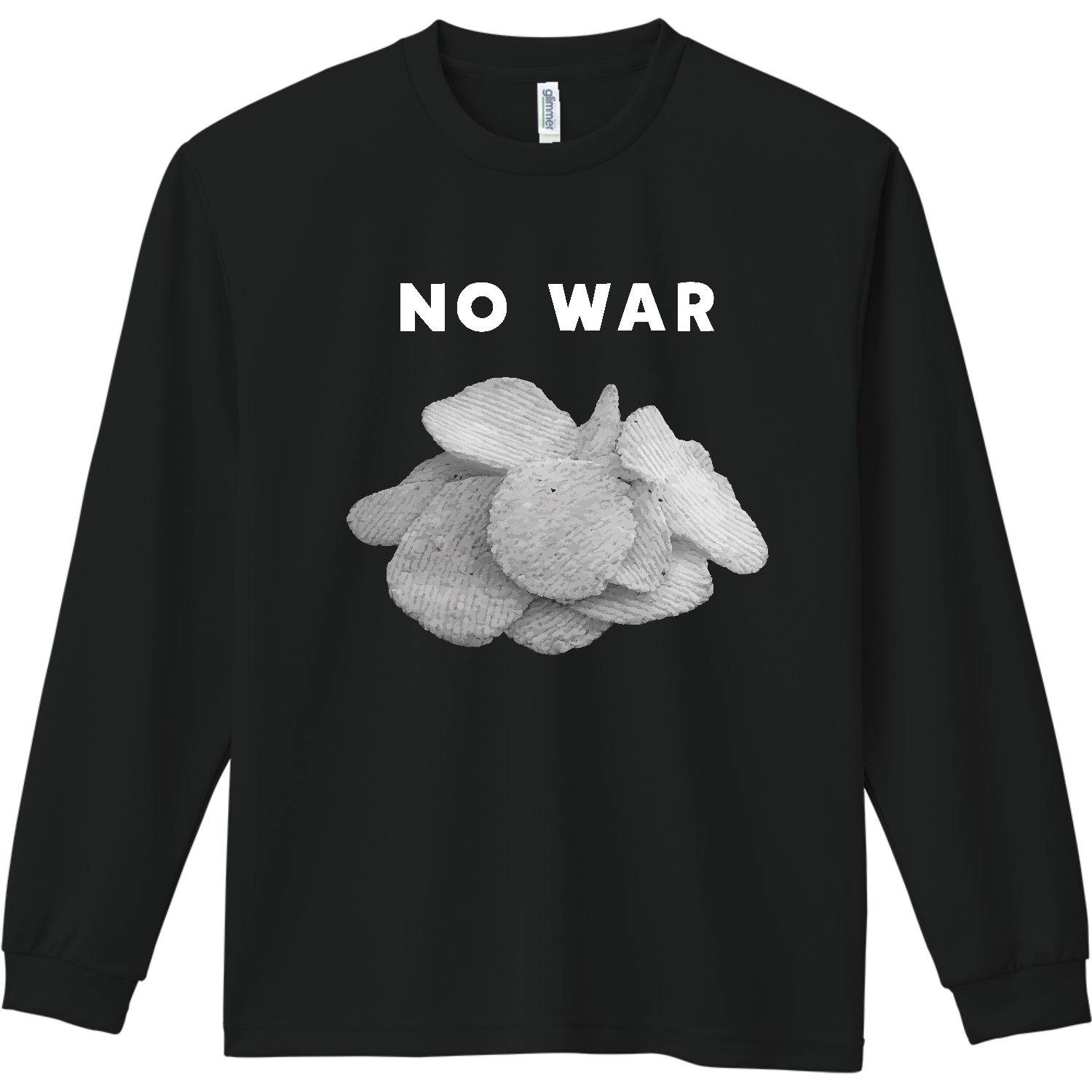 白黒ポテトチップス・NO WAR【ポテチ・白黒パッケージ・ナフサ・節約】 ドライ長袖Ｔシャツ