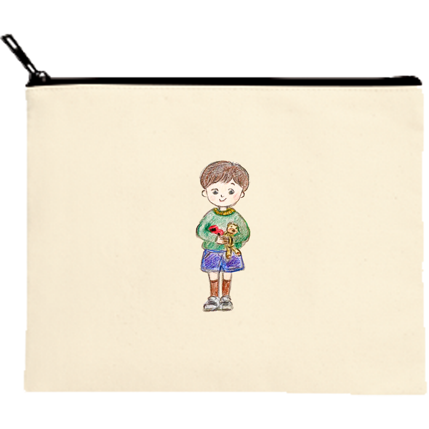 こどものイラスト キャンバスポーチ（M）【白プリント有】