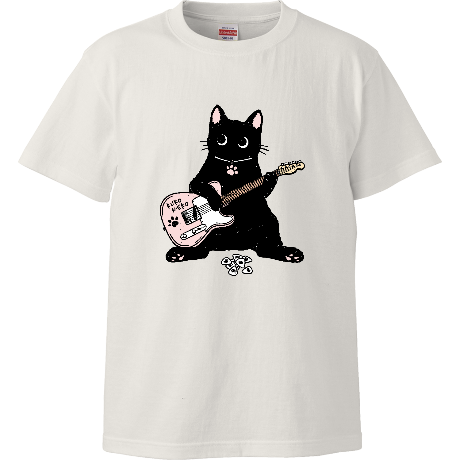 黒猫くん ギター type01 PKハイクオリティーTシャツ1