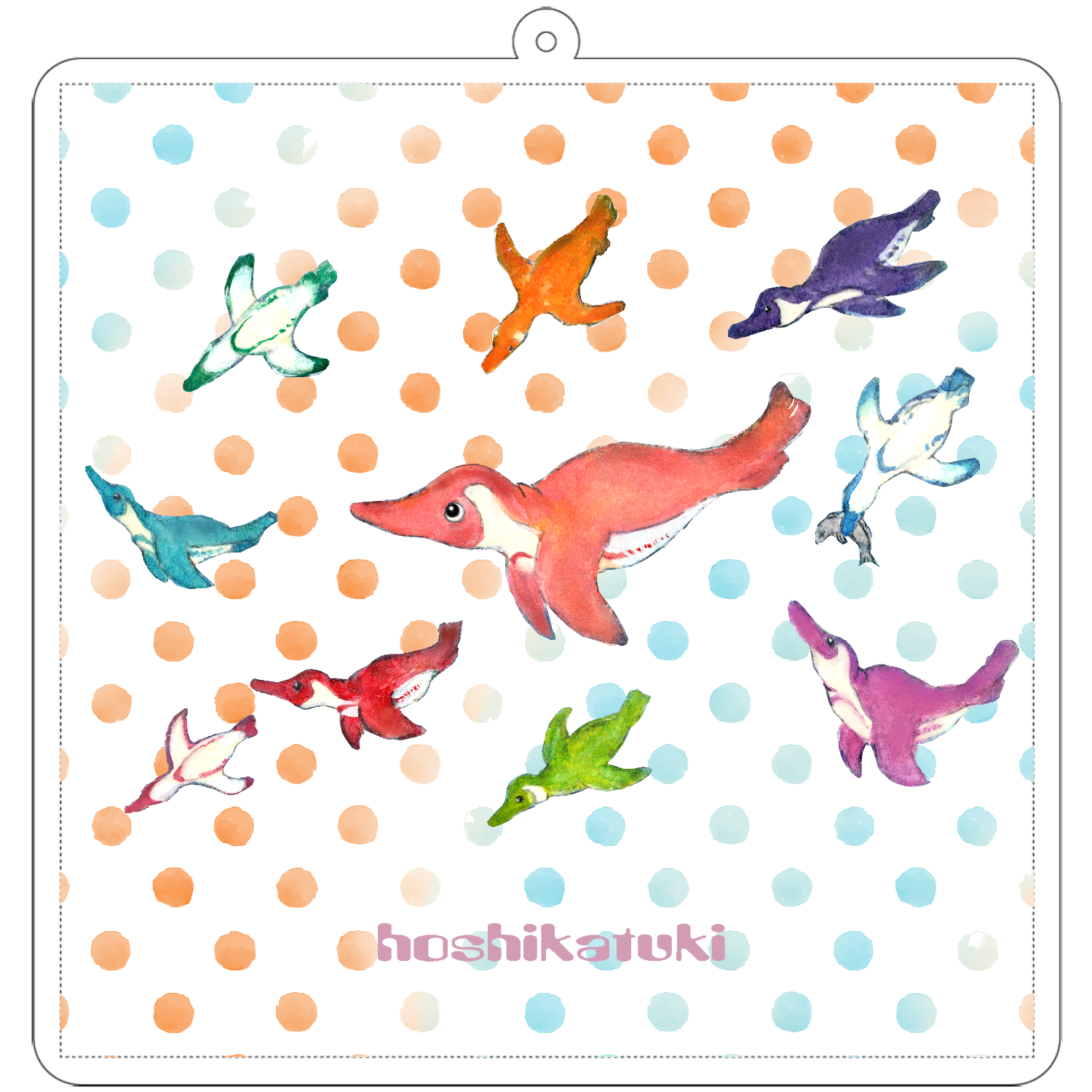 海飛ぶペンギン 100×100mm アクリルキーホルダー(正方形)