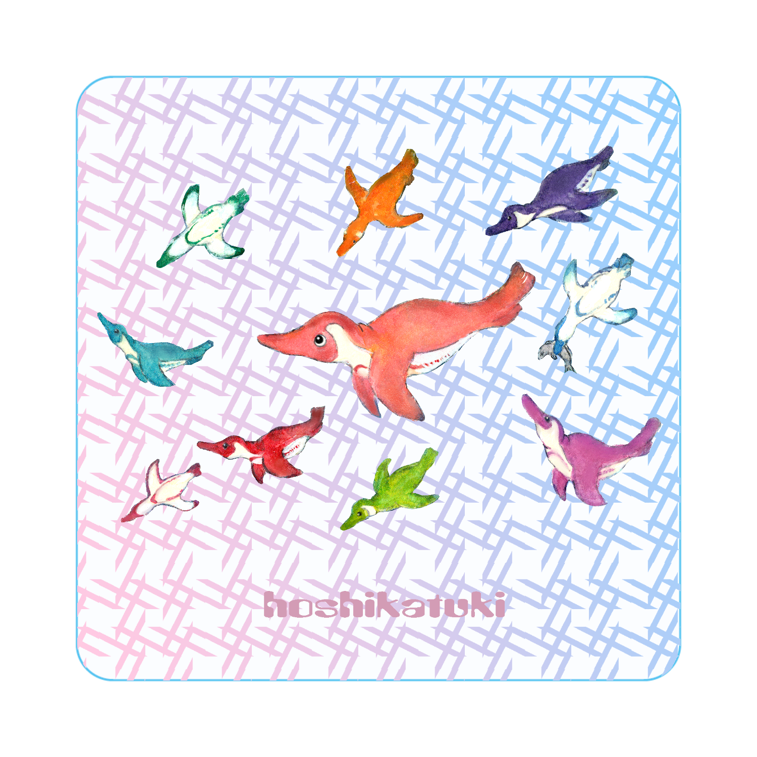 海飛ぶペンギン アクリルバッジ四角(50x50mm)