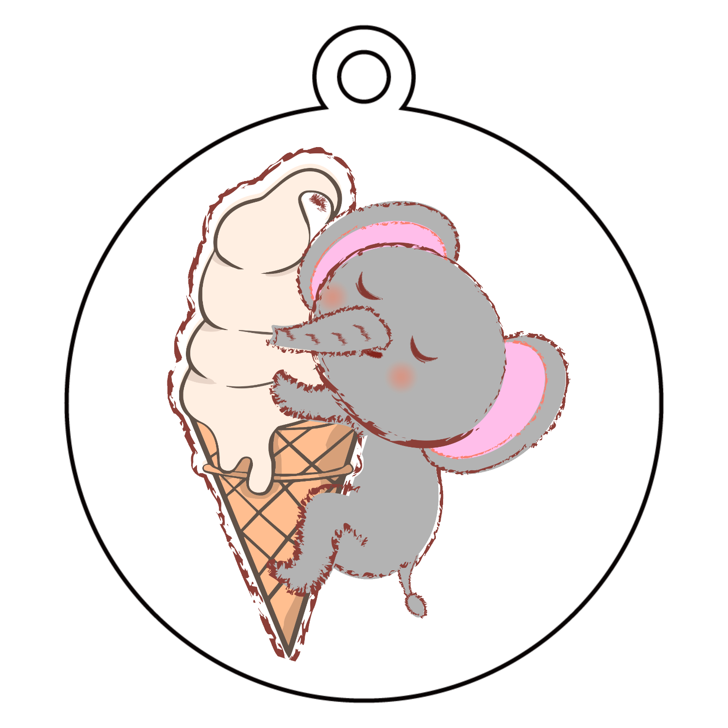 アイスクリームとぞうさん アクリルキーホルダー　丸型 (6cm)
