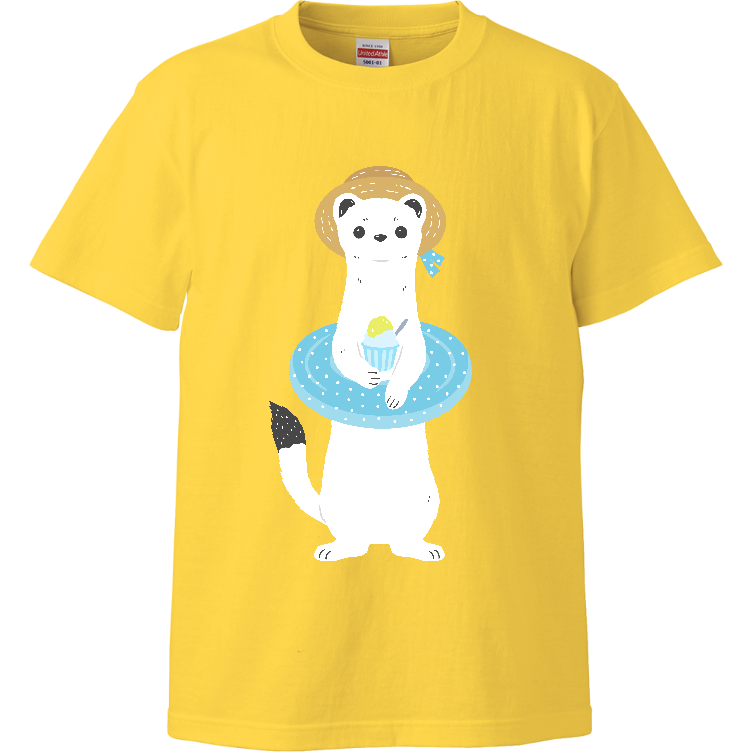 オコジョくん 冬毛のままで海水浴 CY ハイクオリティーTシャツ