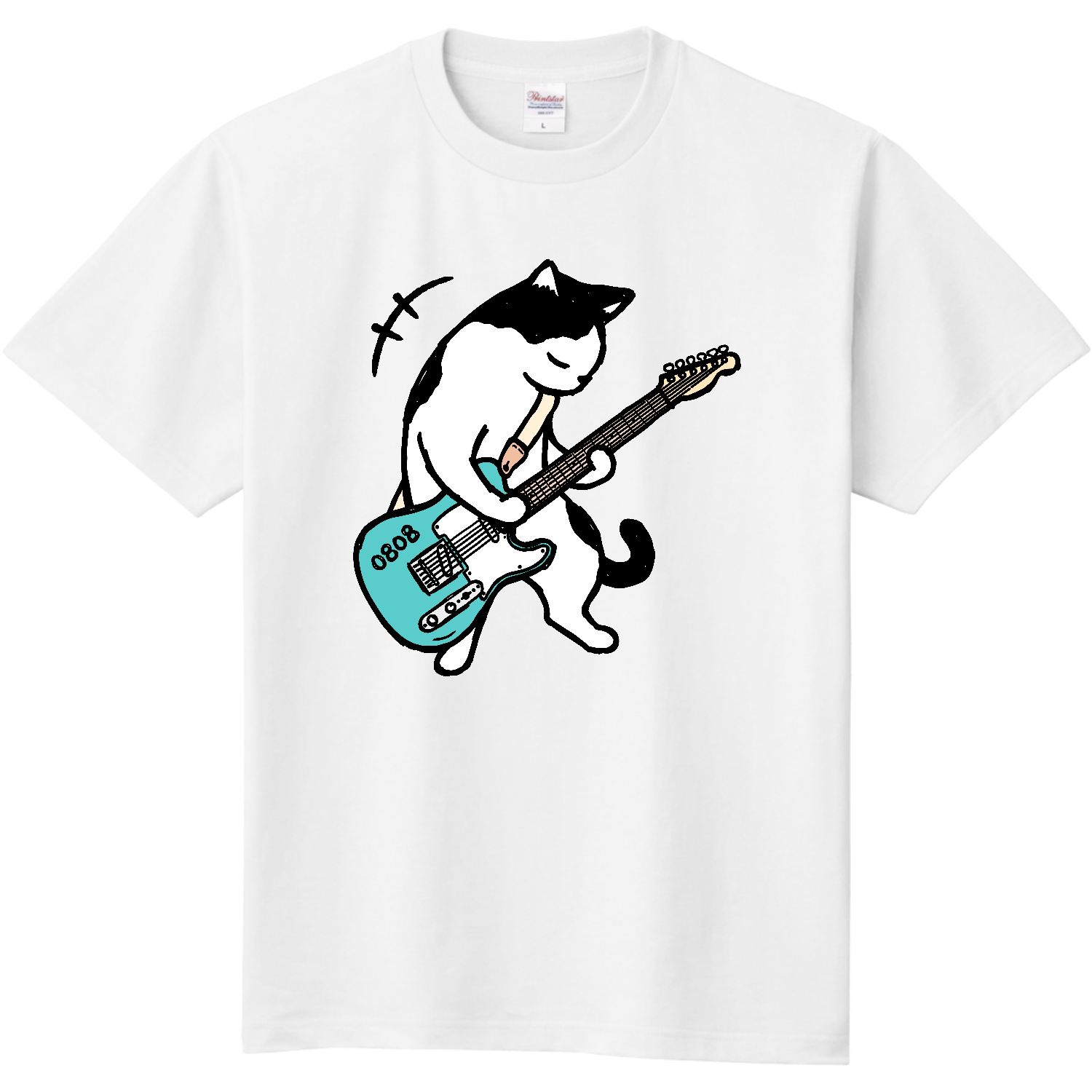 ハチワレ猫くん ギター type01 ロック CY Tシャツ｜Qroovy（クルービー