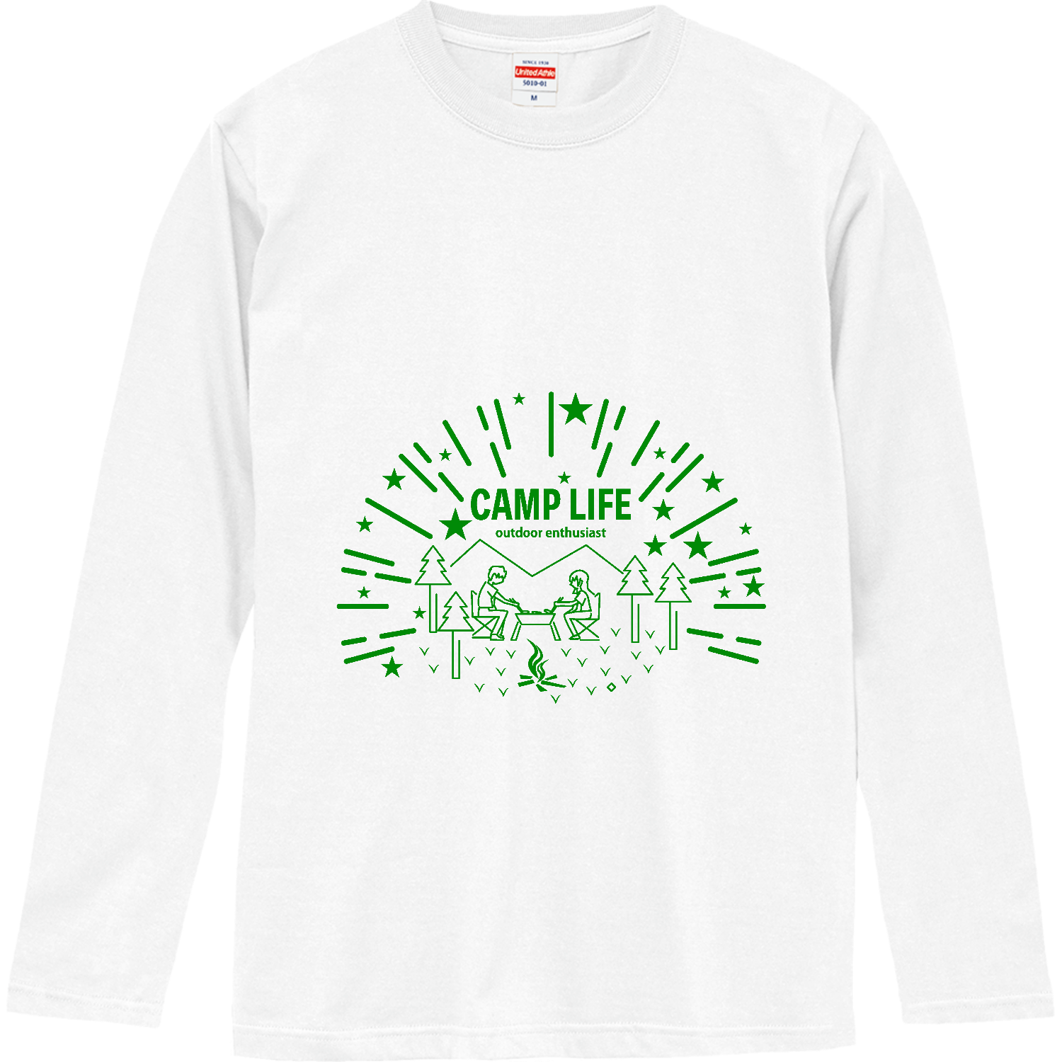 キャンプライフ - 線画アート ロングスリーブTシャツ