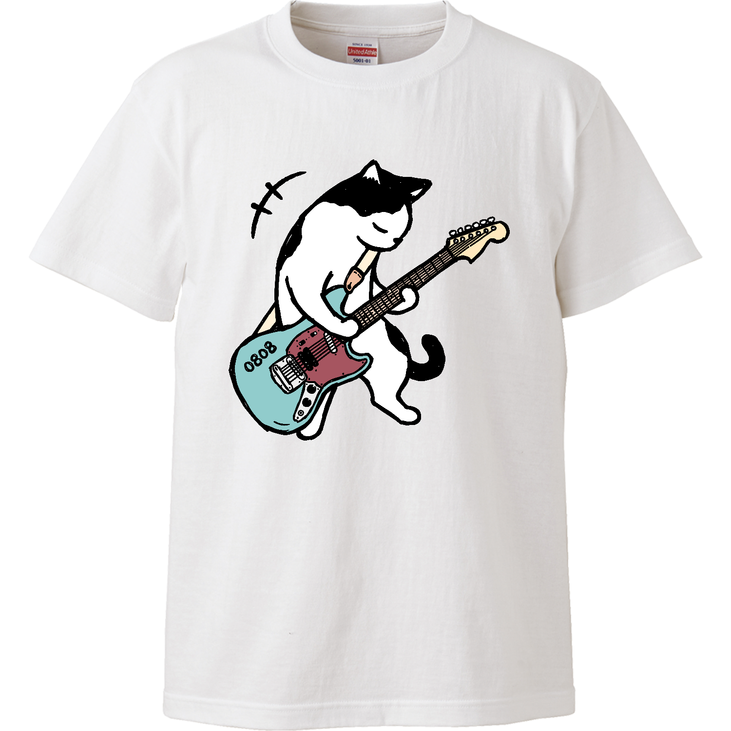 ハチワレ猫くん ギター type02 ロックハイクオリティーTシャツ1