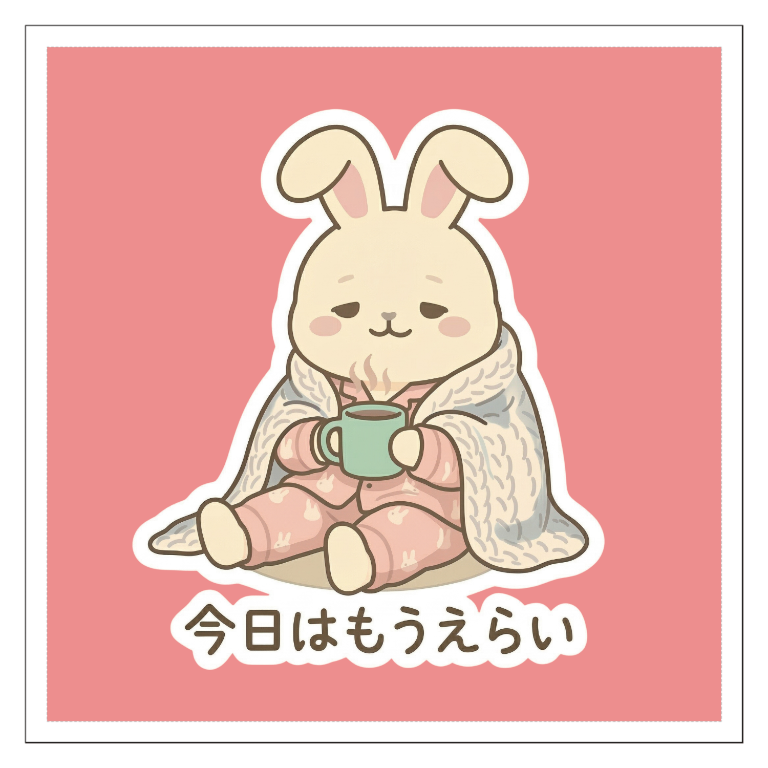 今日はもうえらい｜がんばった日の自己肯定うさぎ100mmホワイト