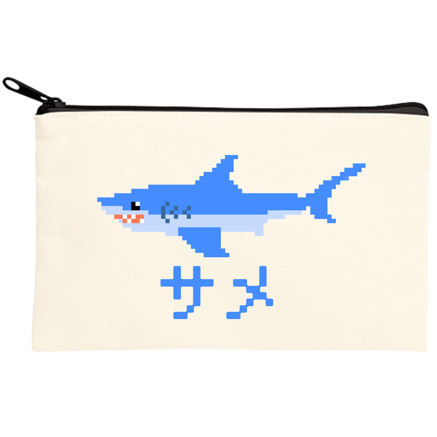 可愛いサメのドット絵キャンバスポーチ(S)【白プリント有】の商品購入