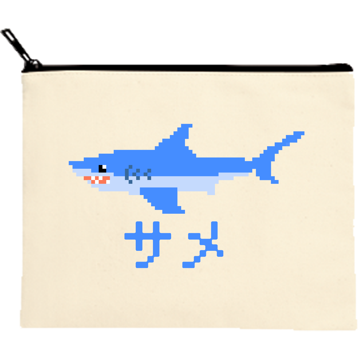 可愛いサメのドット絵キャンバスポーチ（M）【白プリント有】の商品