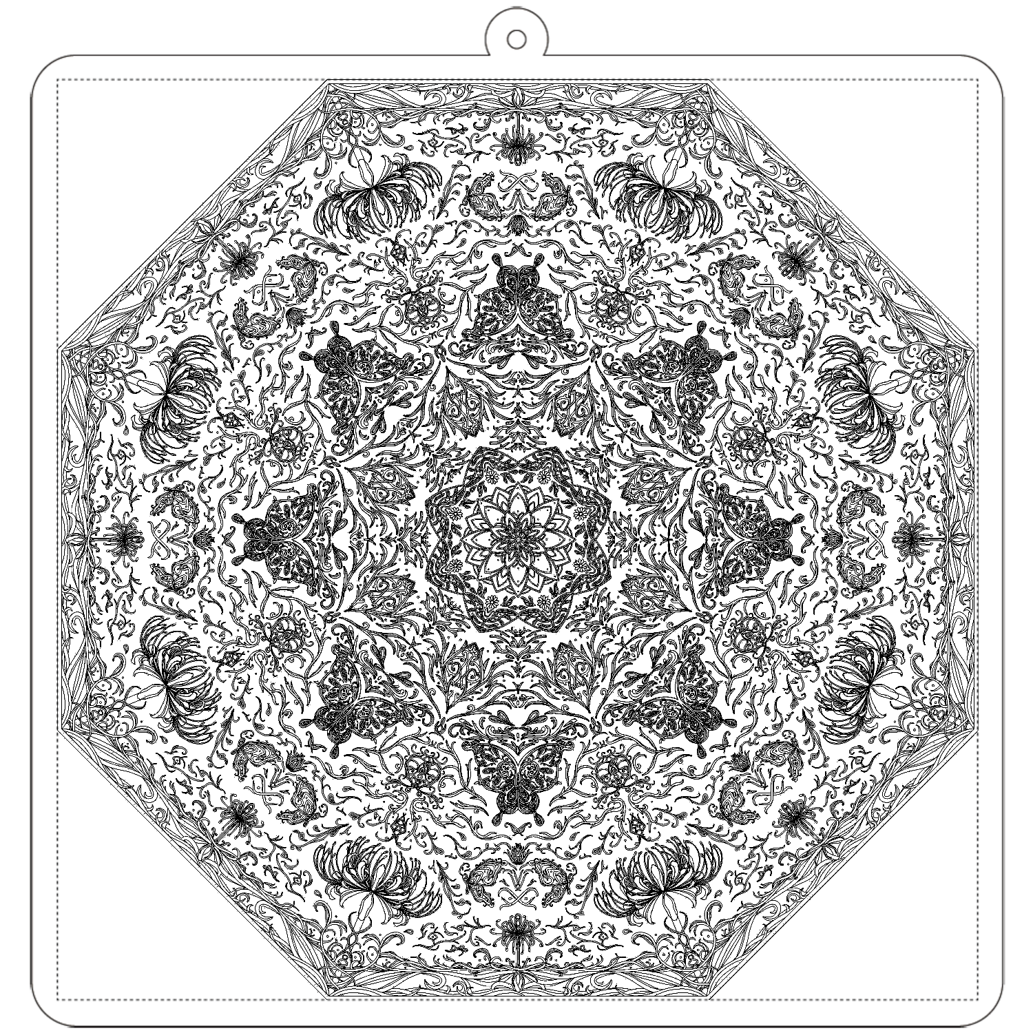 彼岸花と蝶の幾何学模様 100×100mm アクリルキーホルダー(正方形)