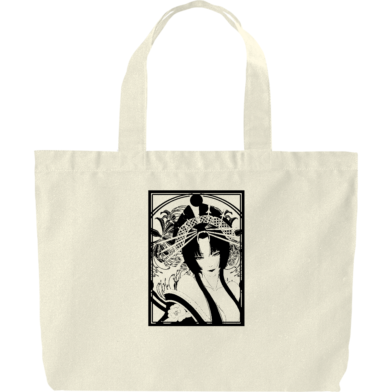 花魁 線画 ヘヴィーキャンバス トートバッグ（大）