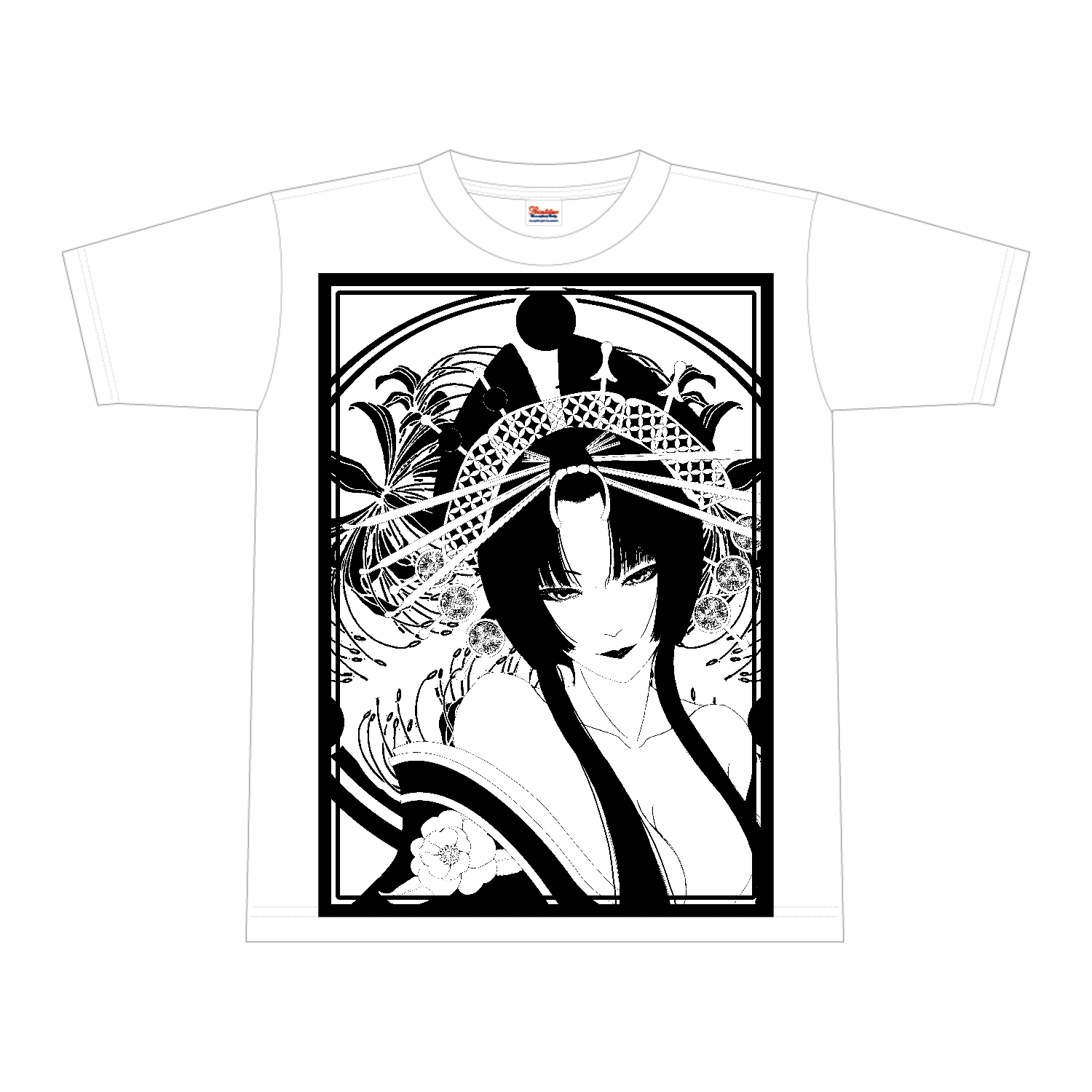 花魁 線画 全面インクジェットTシャツ(L)