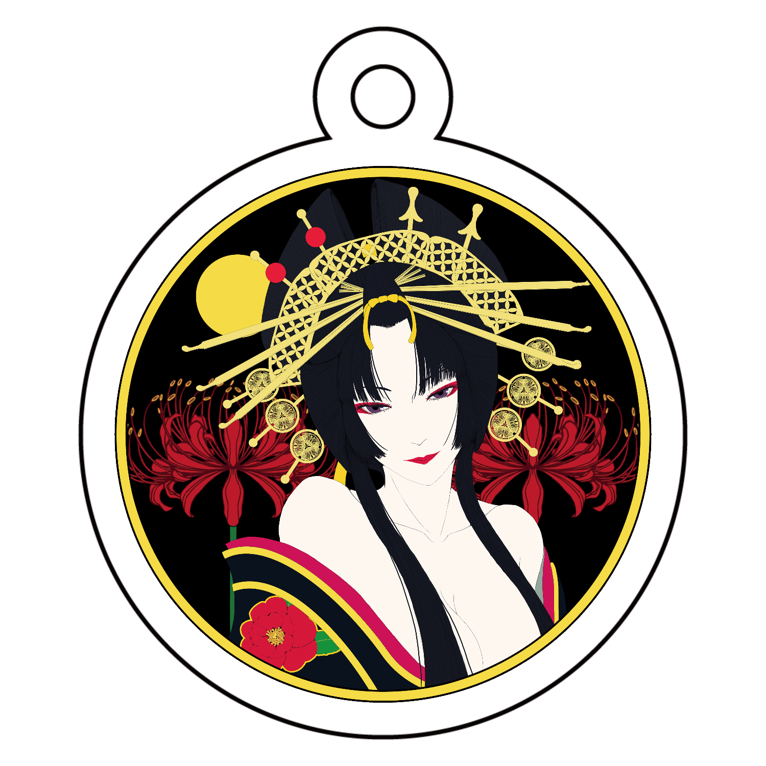 花魁 丸 アクリルキーホルダー(両面印刷)　丸型 (4cm)