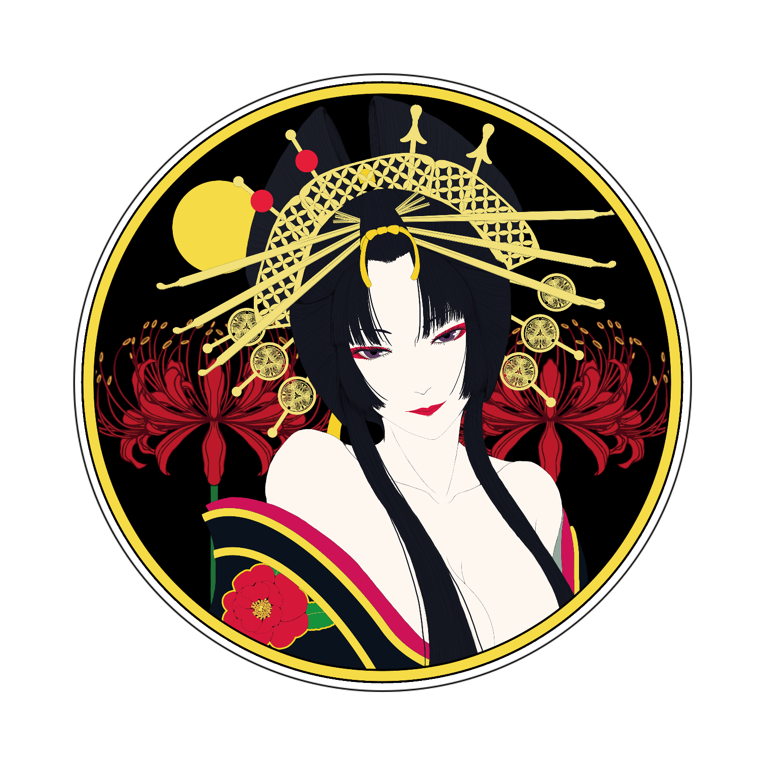 花魁 丸 オリジナル缶バッジ白背景（56mm）