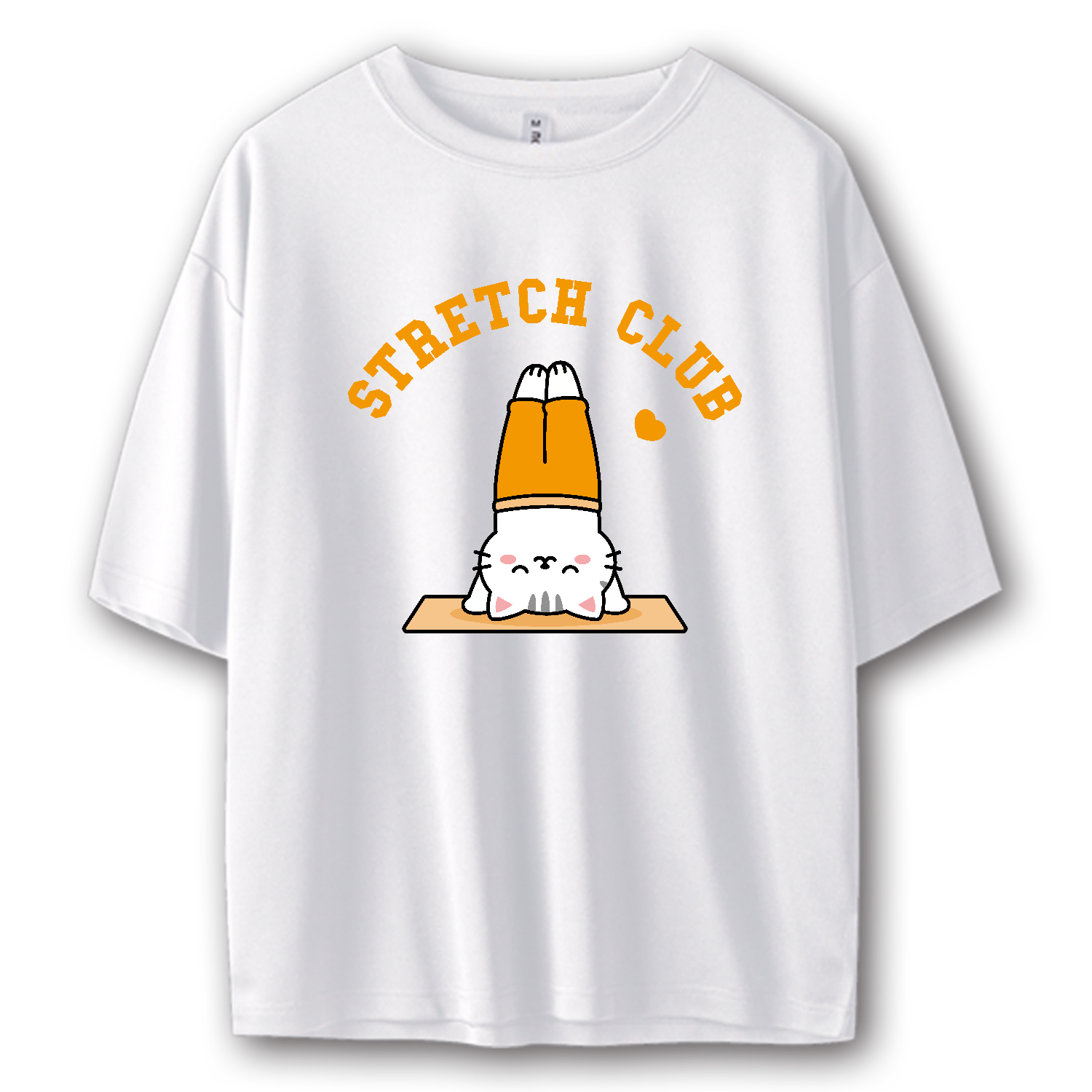 ヨガパンツ猫・逆立ち【STRETCH CLUB・文字オレンジ】 ストリートＴシャツ
