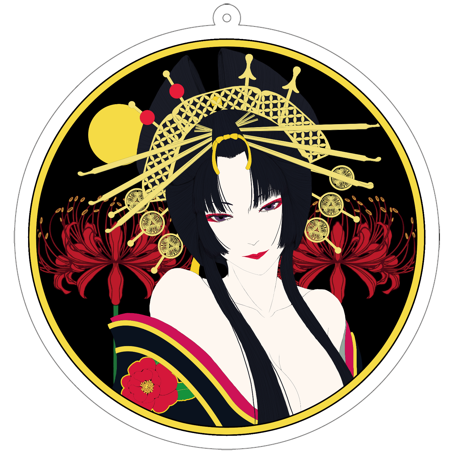 花魁 丸 100×100mm アクリルキーホルダー(丸型)
