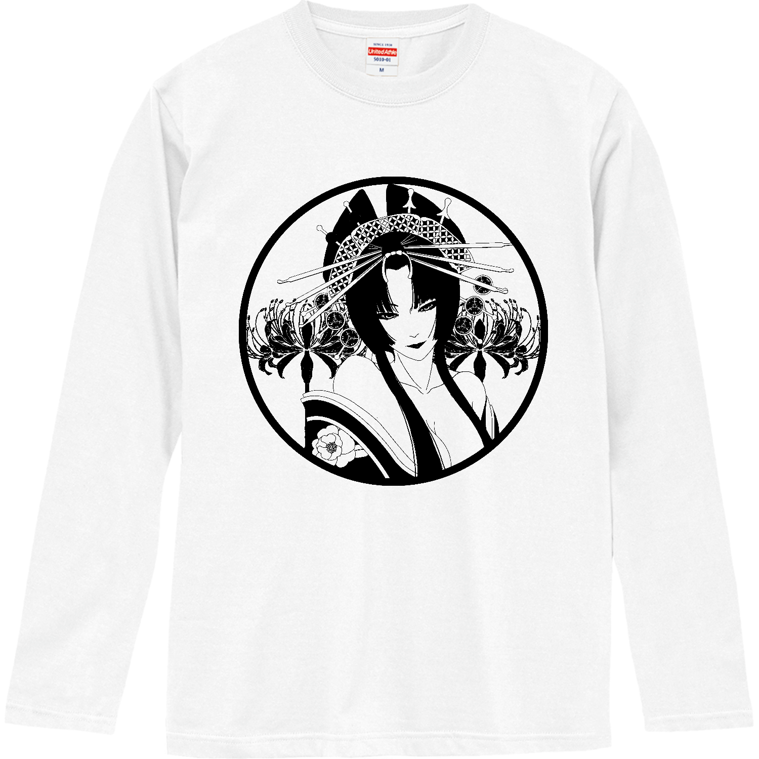 花魁 丸 線画 ロングスリーブTシャツ