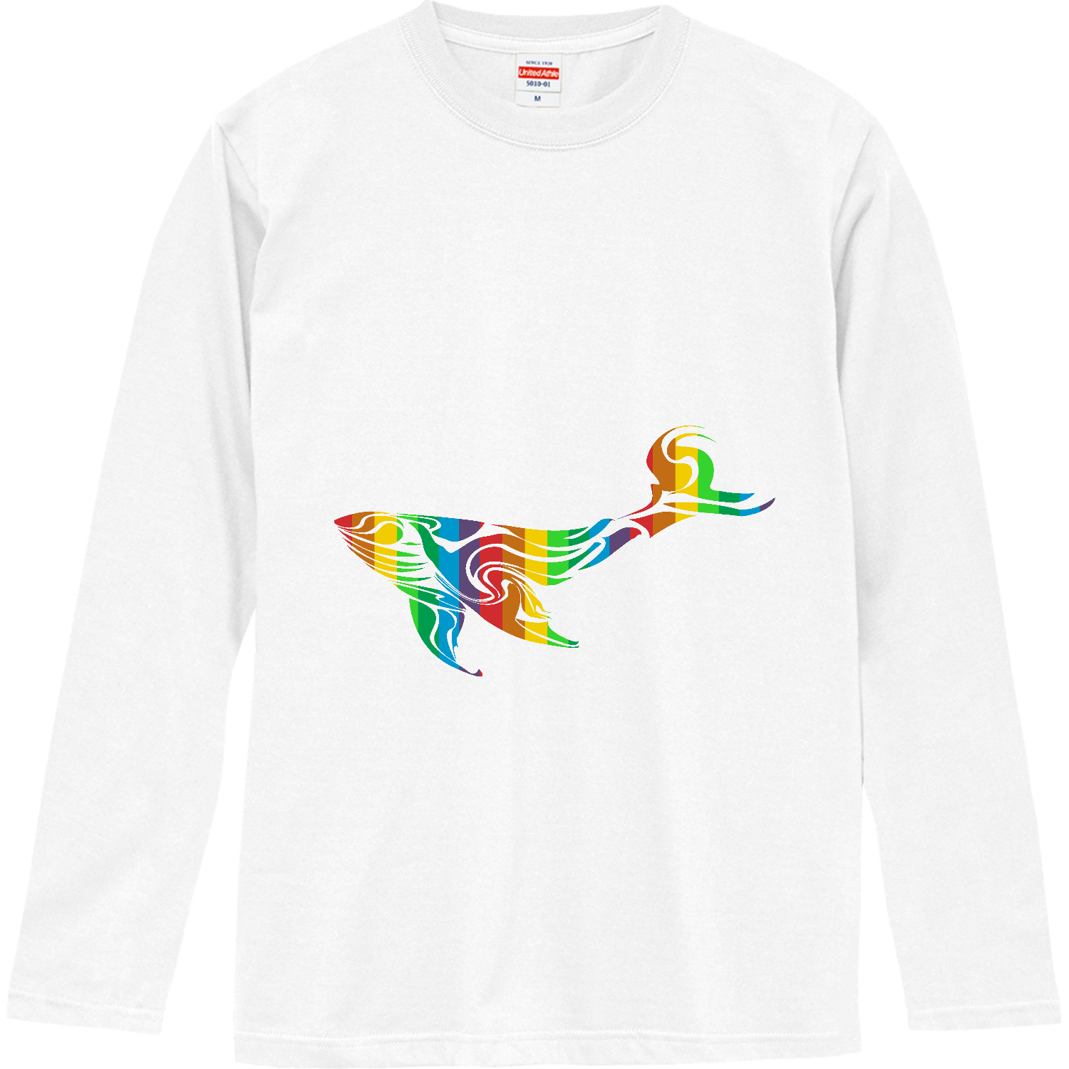 おしゃれなカラフルクジラのワンポイントロングスリーブTシャツの商品 