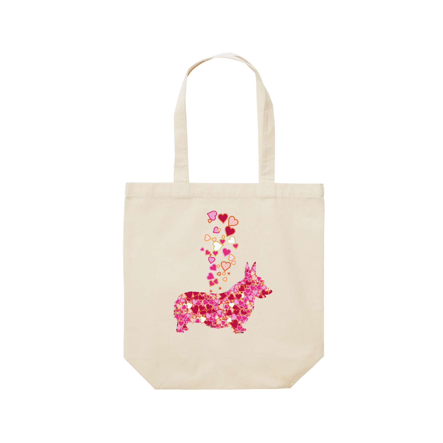 油絵　ゆ(o^^o)★確認　ハッピーハートと子犬 ハートのふりかけコーギーのマークレギュラーキャンバストートバッグ(M