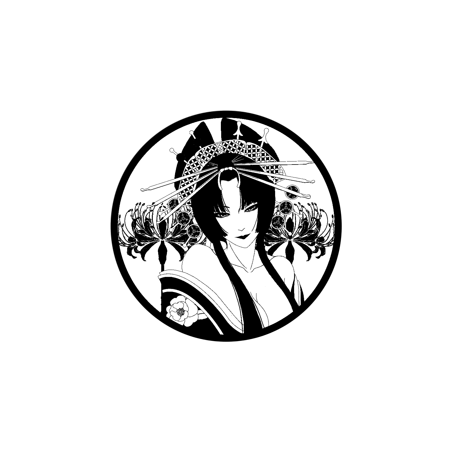 花魁 丸 線画 ホワイトフレークシール（円型16枚）160×160mm