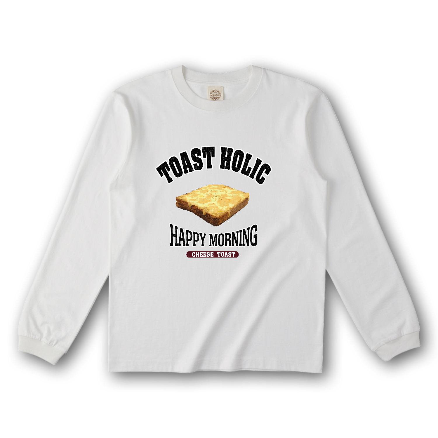 チーズトースト（アレンジトースト 風） オーガニックコットンロングスリーブTシャツ（リブ有り）