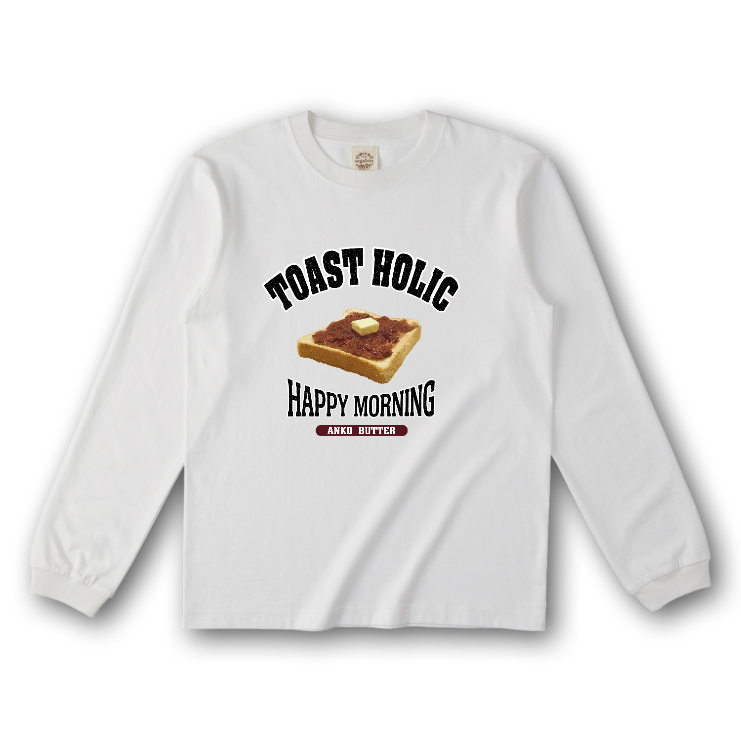 あんこバタートースト（アレンジトースト 風） オーガニックコットンロングスリーブTシャツ（リブ有り）