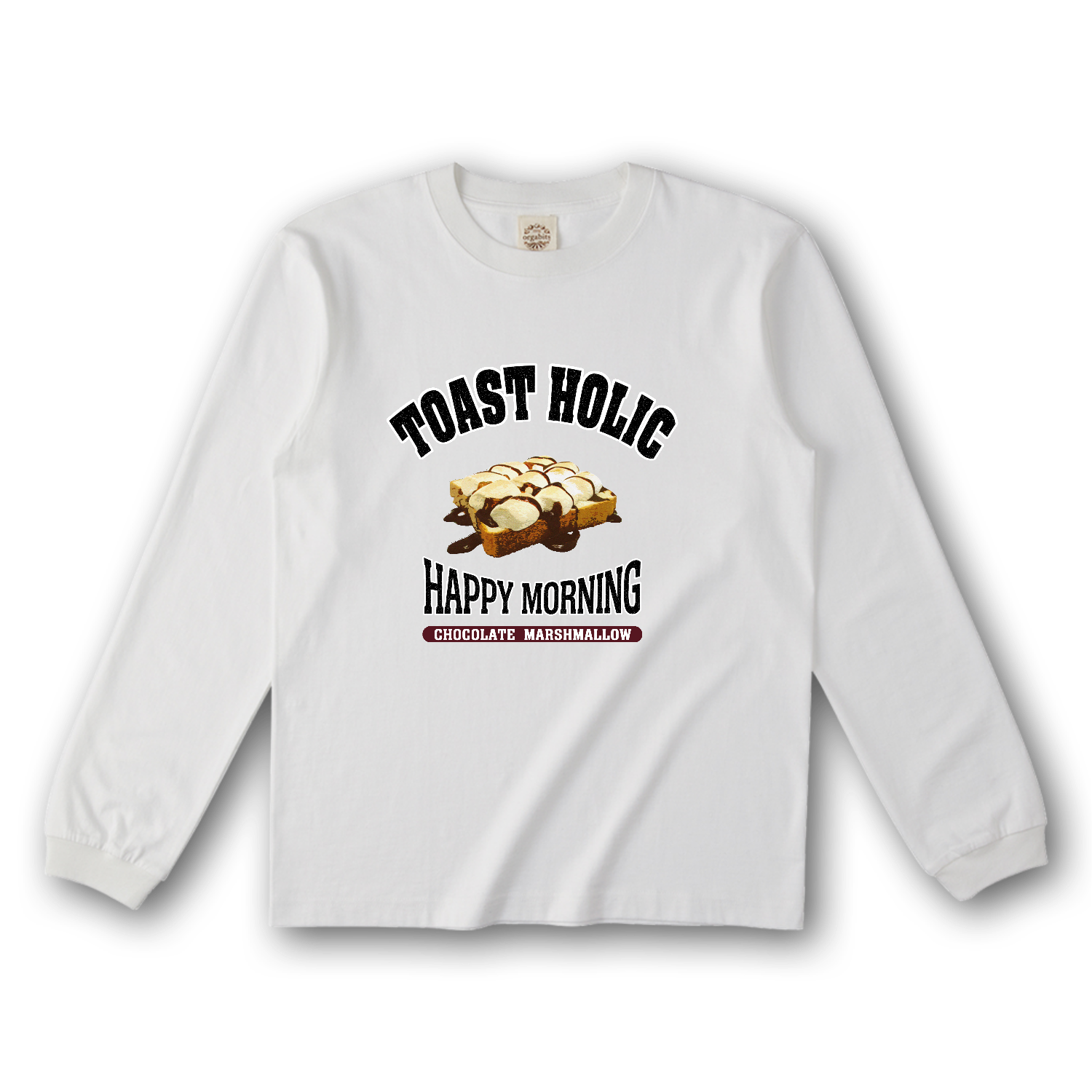 チョコマシュマロトースト（アレンジトースト 風） オーガニックコットンロングスリーブTシャツ（リブ有り）