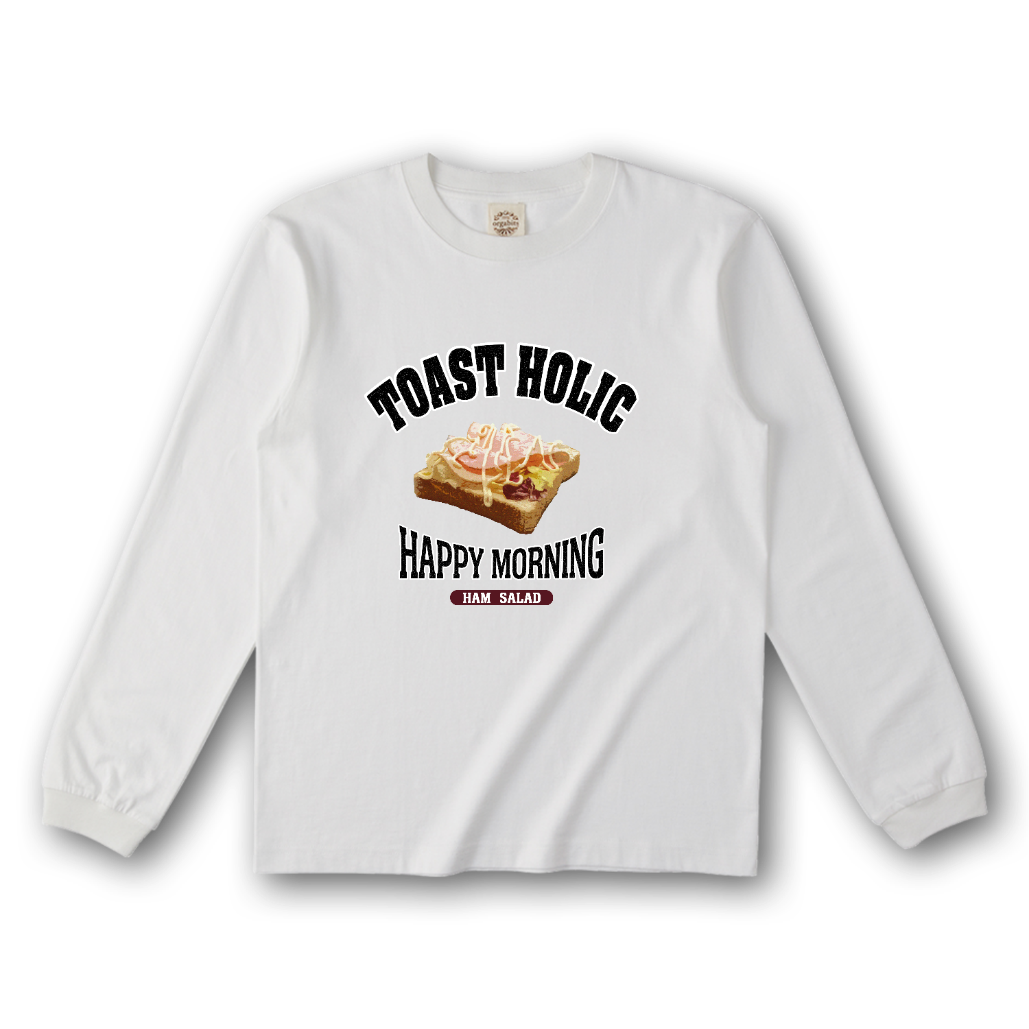 ハムサラダトースト（アレンジトースト 風） オーガニックコットンロングスリーブTシャツ（リブ有り）