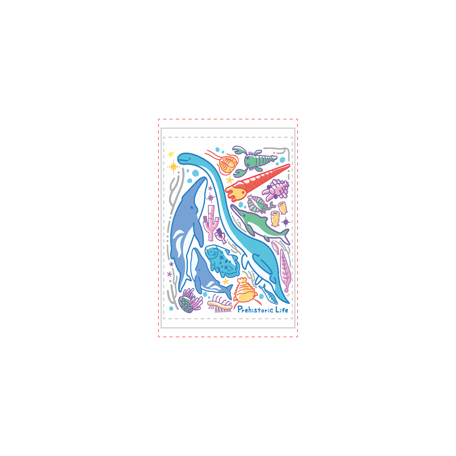 海の生き物の絵 【B2サイズ 自作】 むかしの海のいきものタペストリー(B2サイズ／縦)の商品購入ページ
